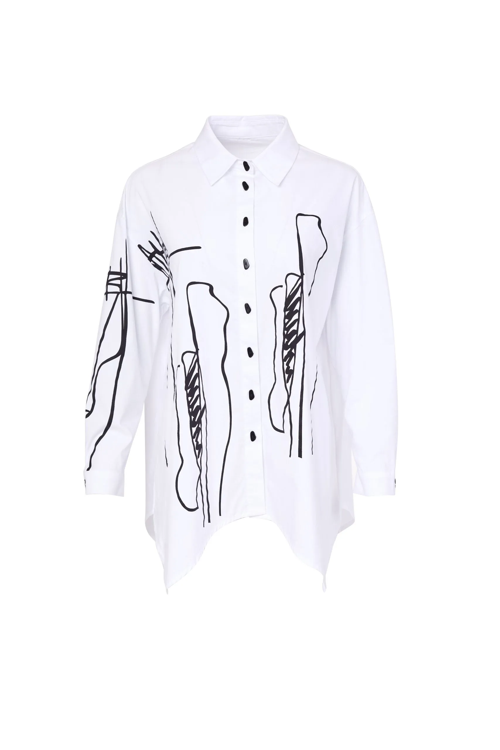 149- White and Black Ora Scribble Print Cotton Shirt