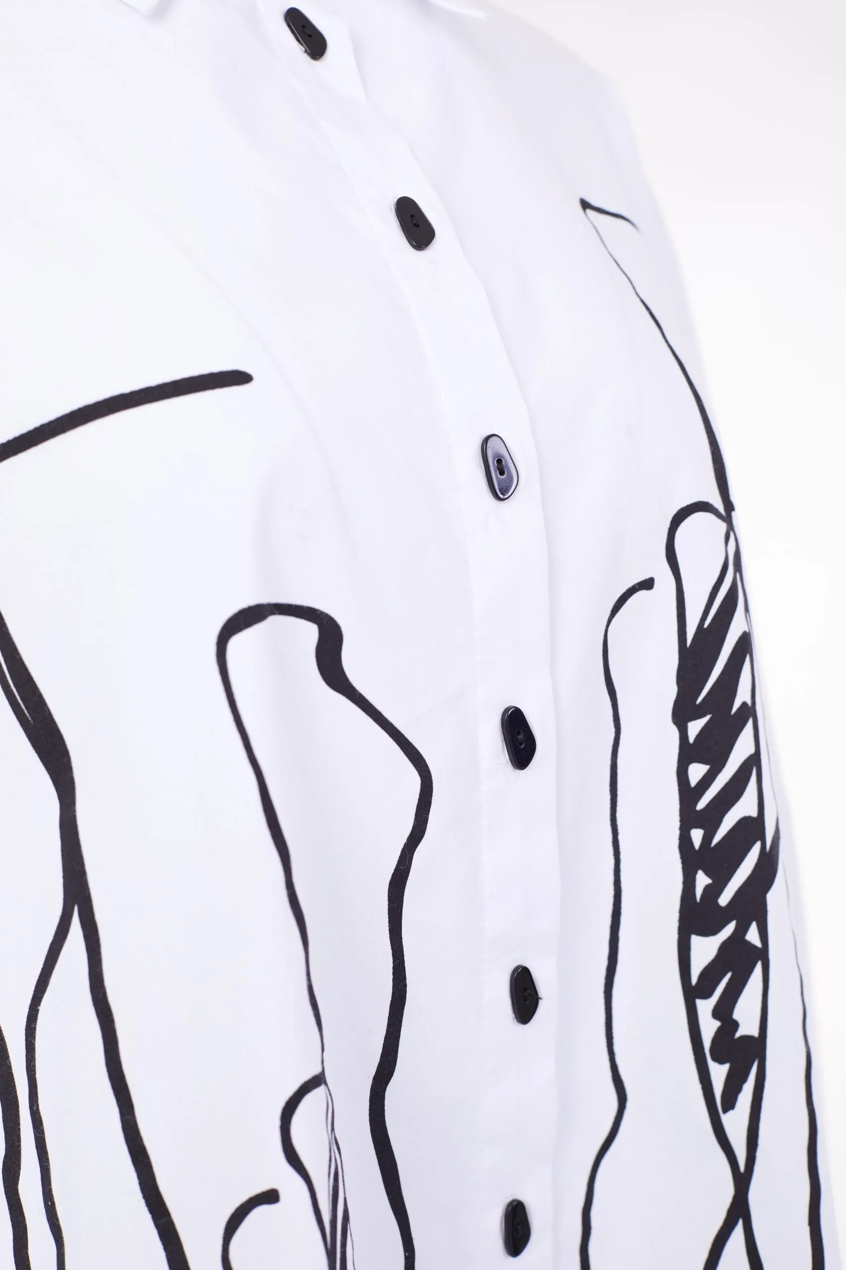 149- White and Black Ora Scribble Print Cotton Shirt