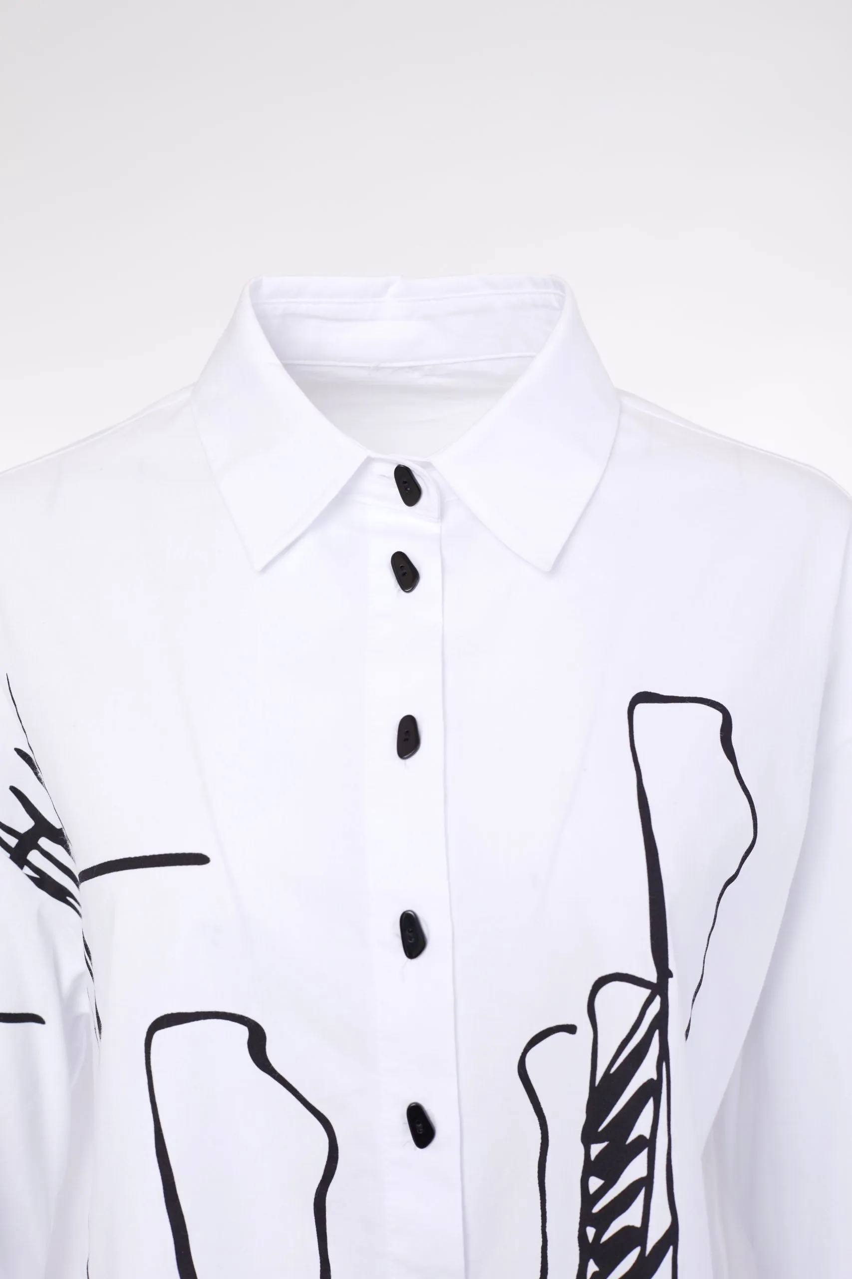 149- White and Black Ora Scribble Print Cotton Shirt