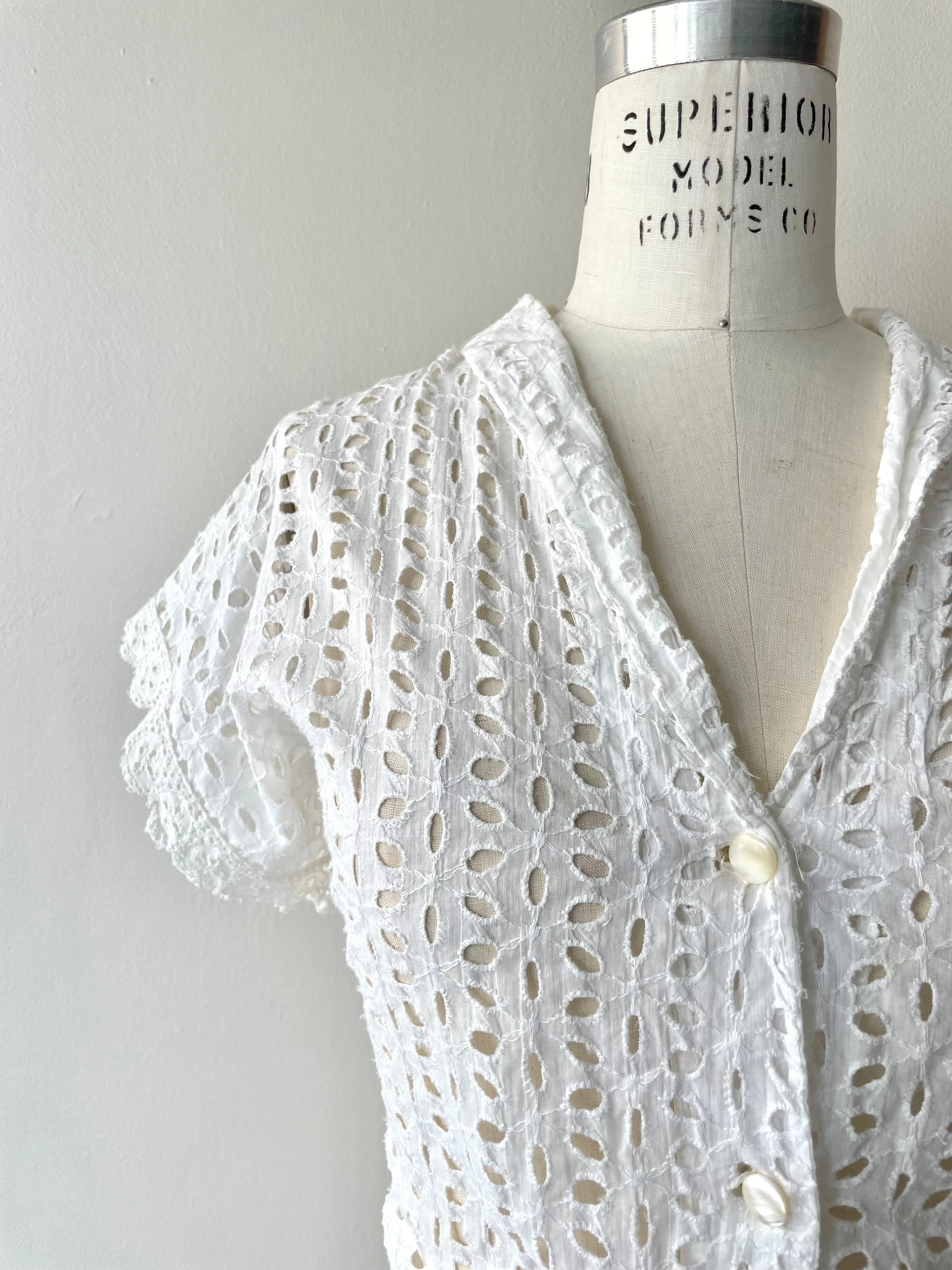 1940s Peplum Eyelet Blouse