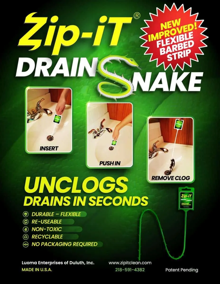 3-Pack Green Snake Drain Cleaner - Made in USA