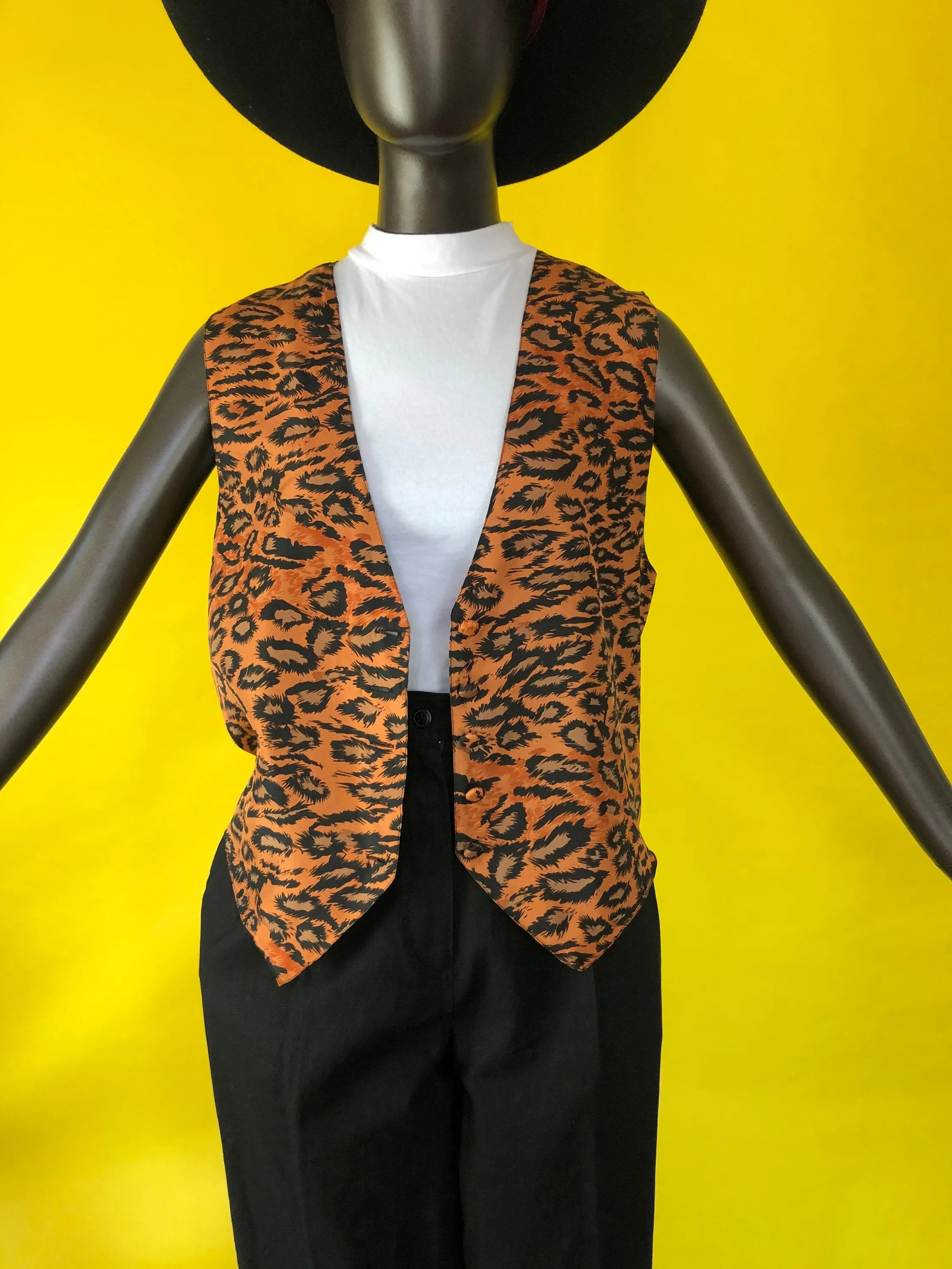 90s Carol Horn Silk Leopard Print Vintage Vest