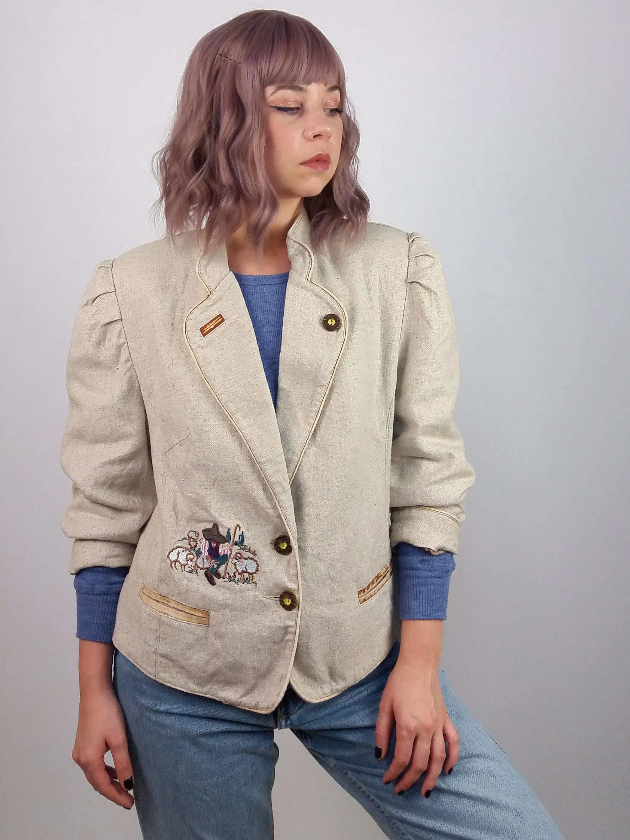 90s puff shoulder Austrian blazer size M-L for sale.