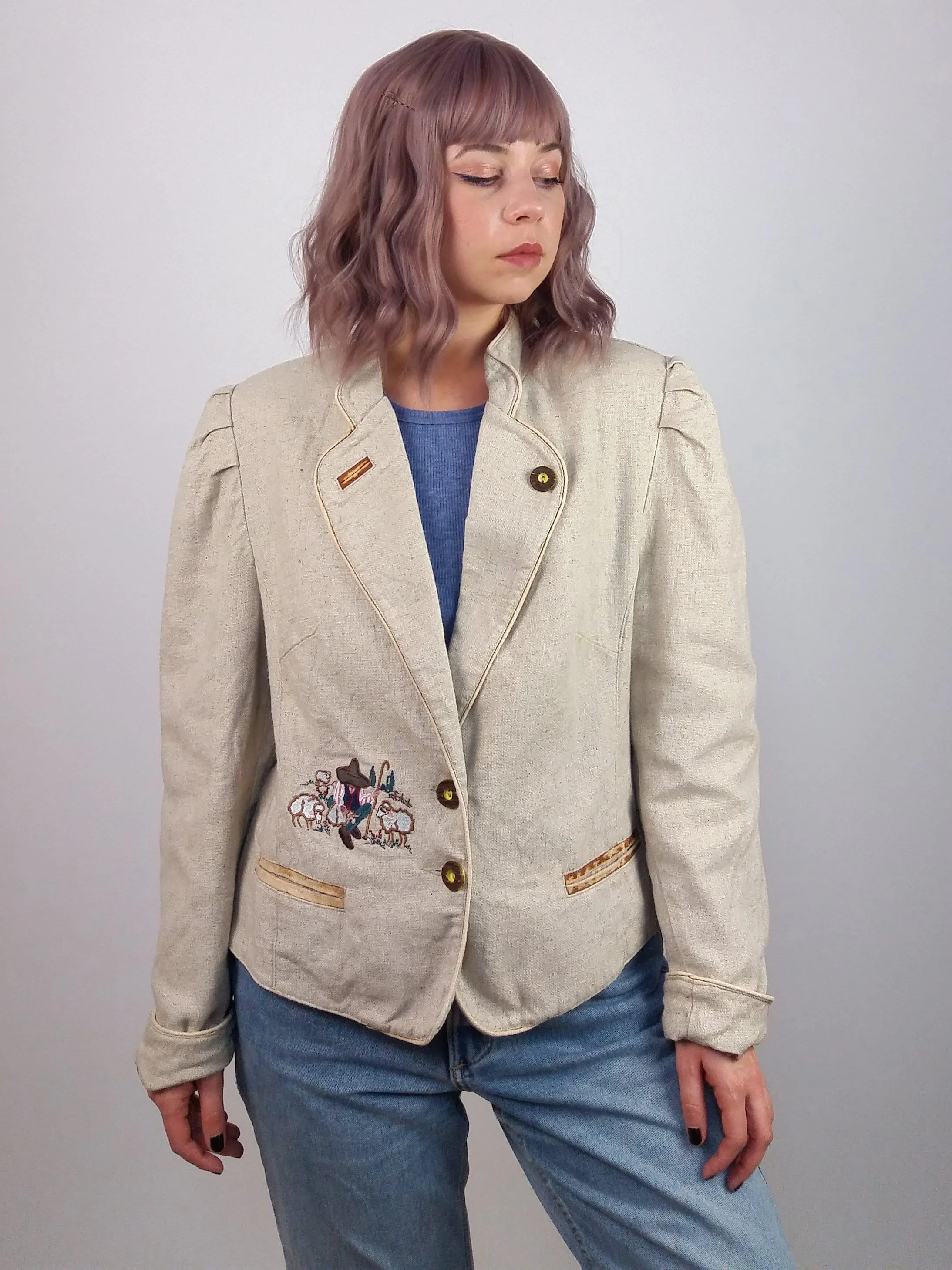 90s puff shoulder Austrian blazer size M-L for sale.