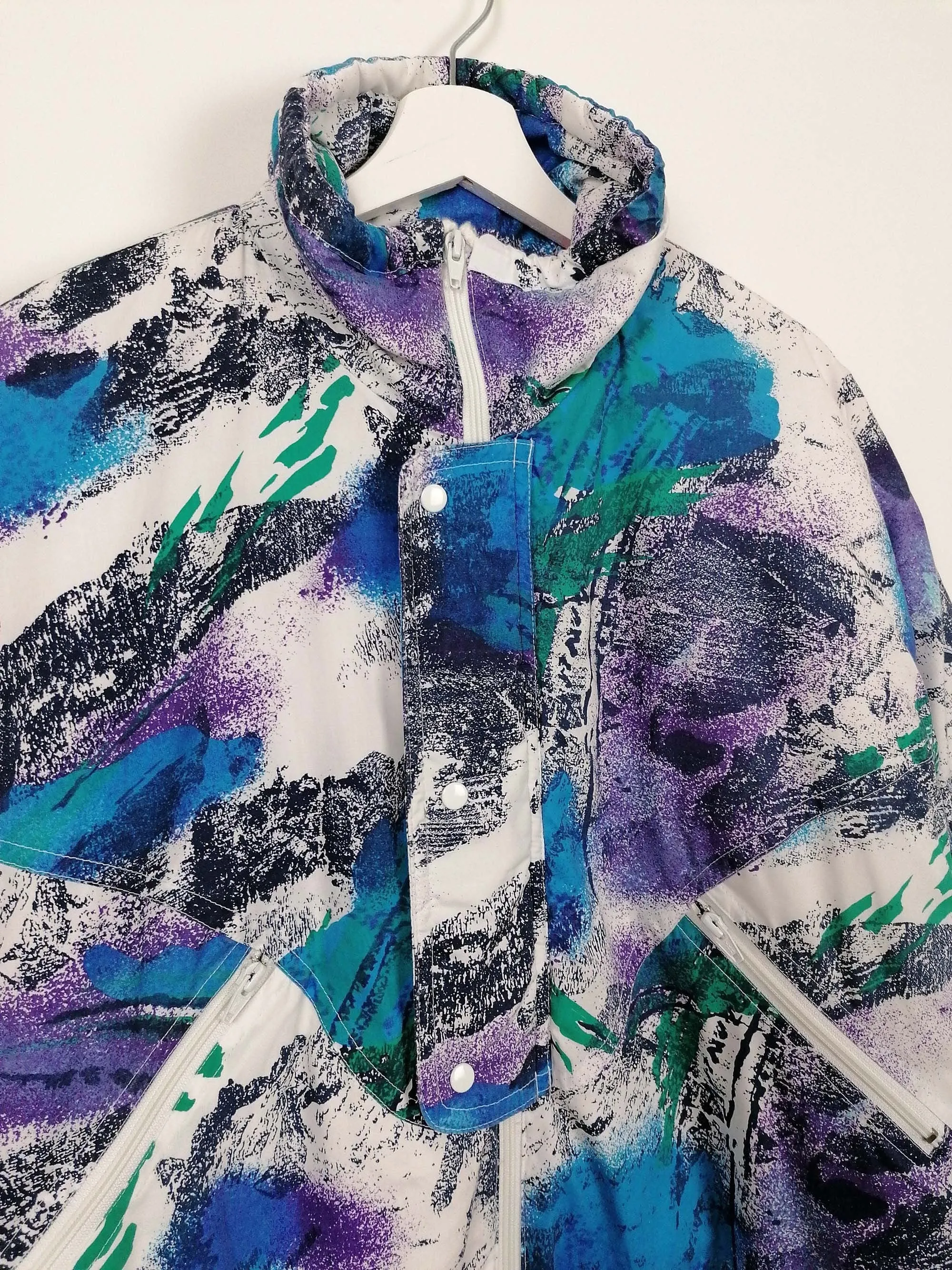 90s ski style retro print winter ski jacket - size L