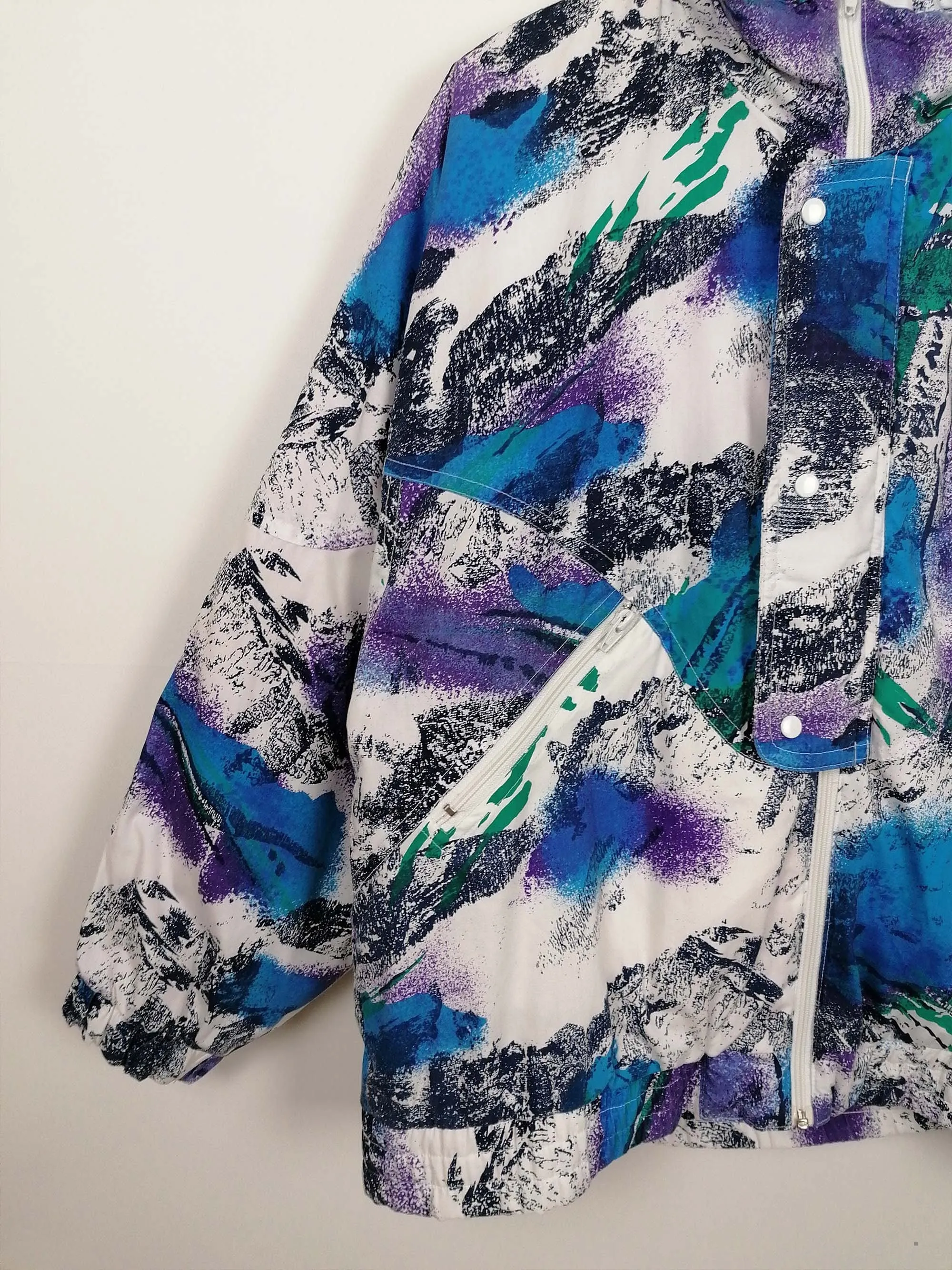 90s ski style retro print winter ski jacket - size L