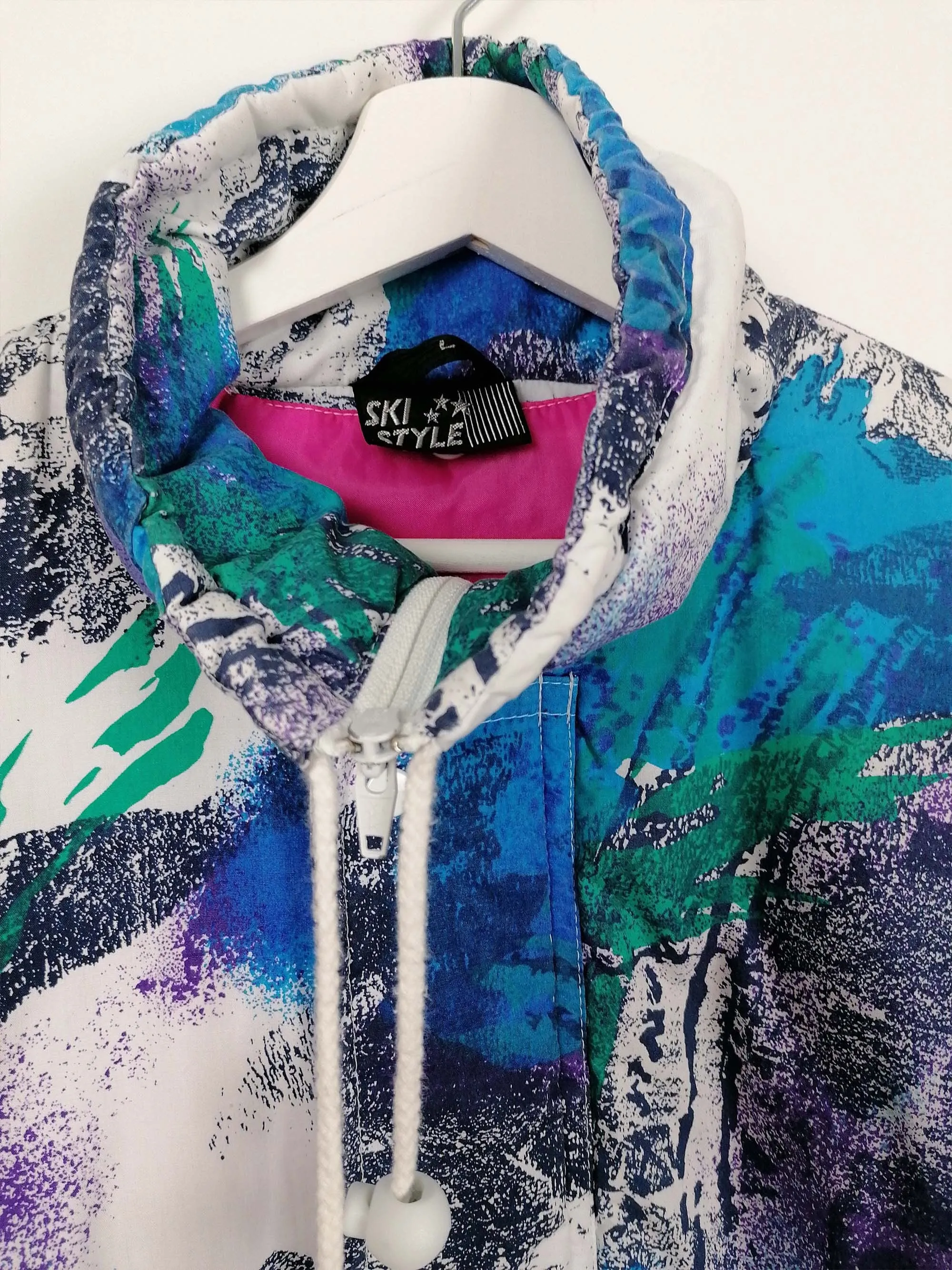 90s ski style retro print winter ski jacket - size L