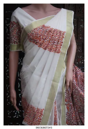 Ammini Hand Block Printed Kerala Cotton Saree With Blouse KIA001KSOD