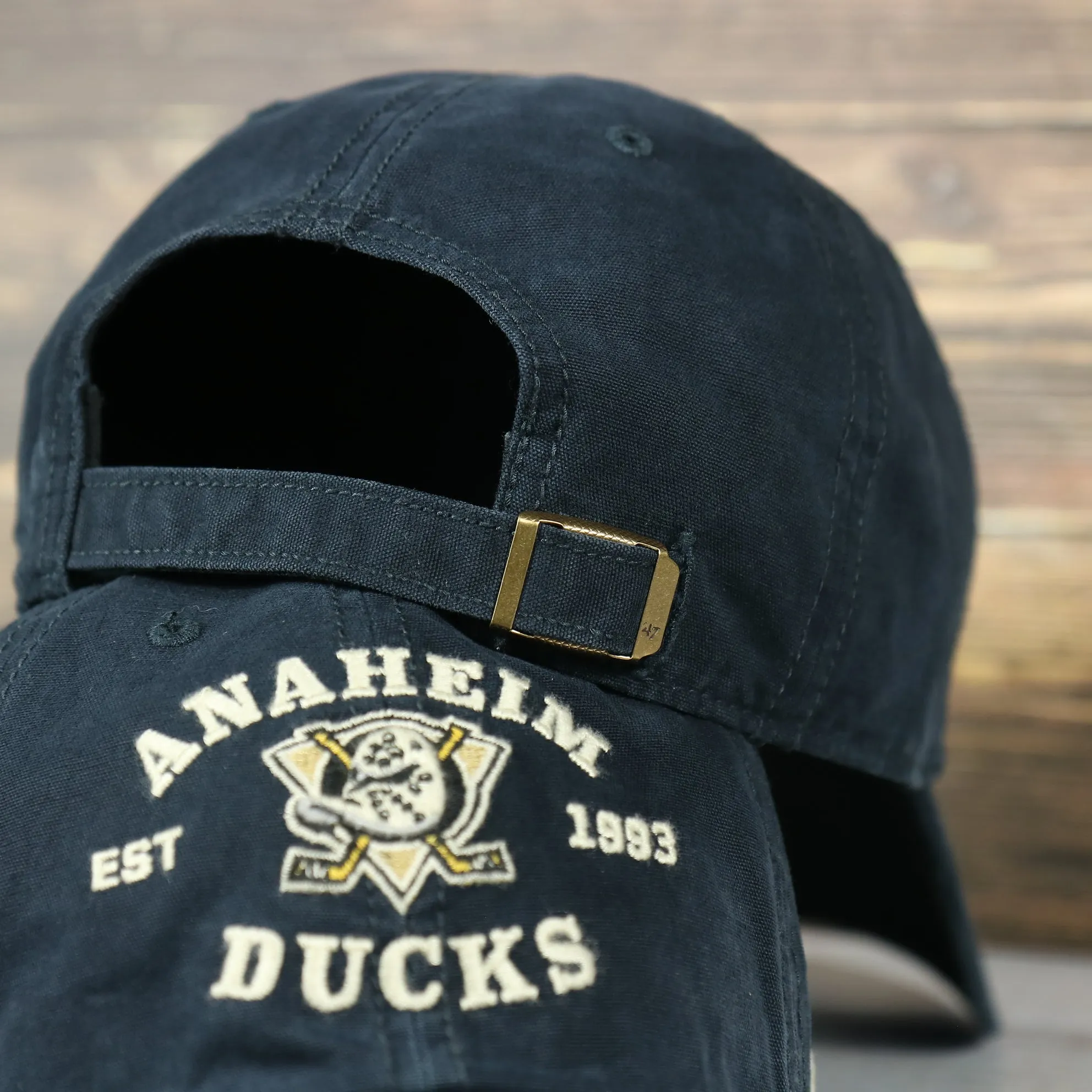 Anaheim Ducks distressed black dad hat baseball cap