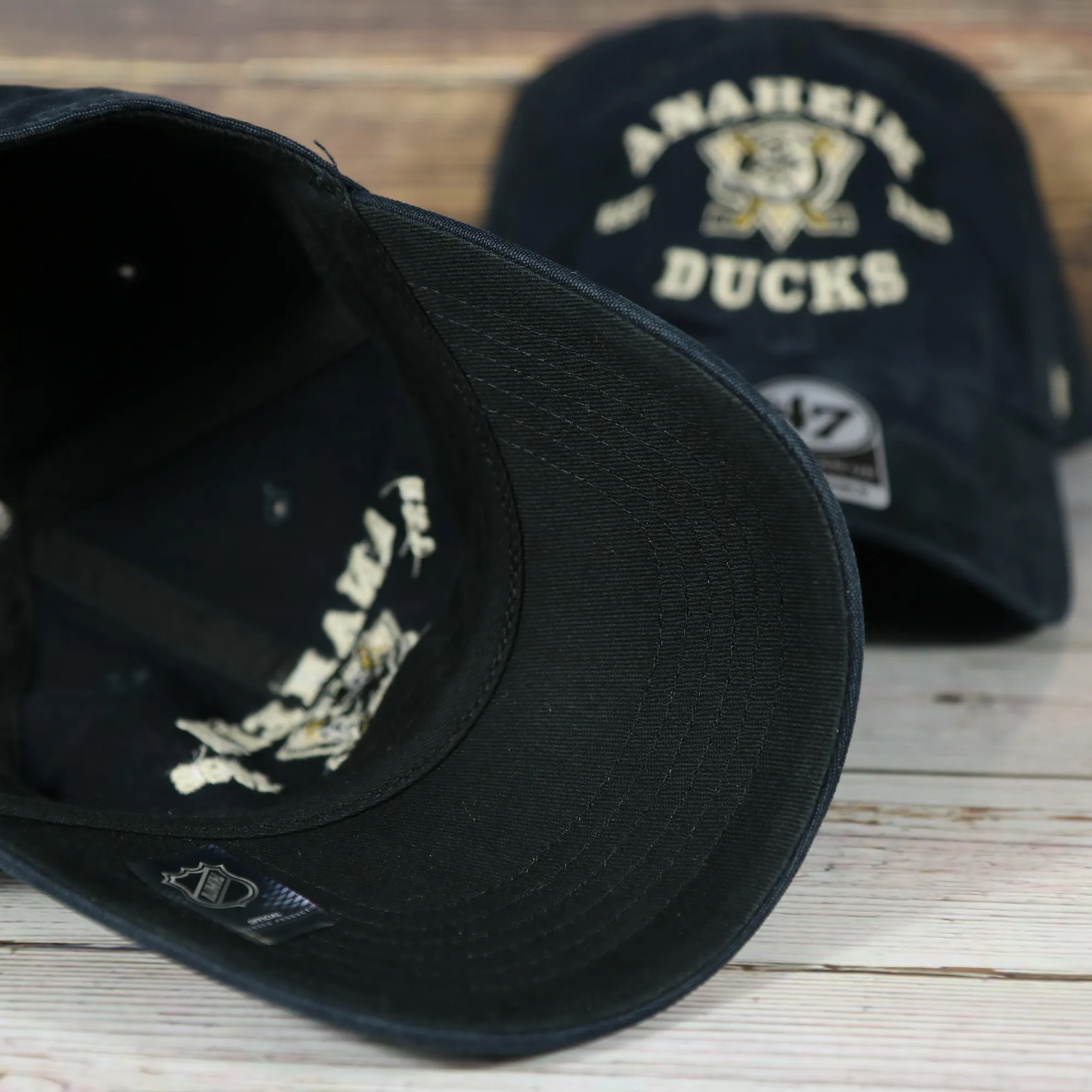 Anaheim Ducks distressed black dad hat baseball cap