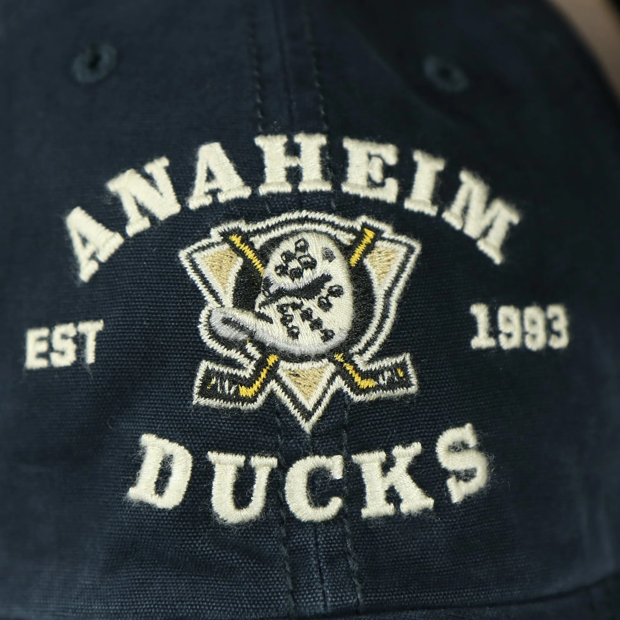 Anaheim Ducks distressed black dad hat baseball cap