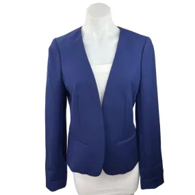 Ann Taylor Loft Blue Long Sleeve V Neck Open Front Career Blazer Coat Jacket 8