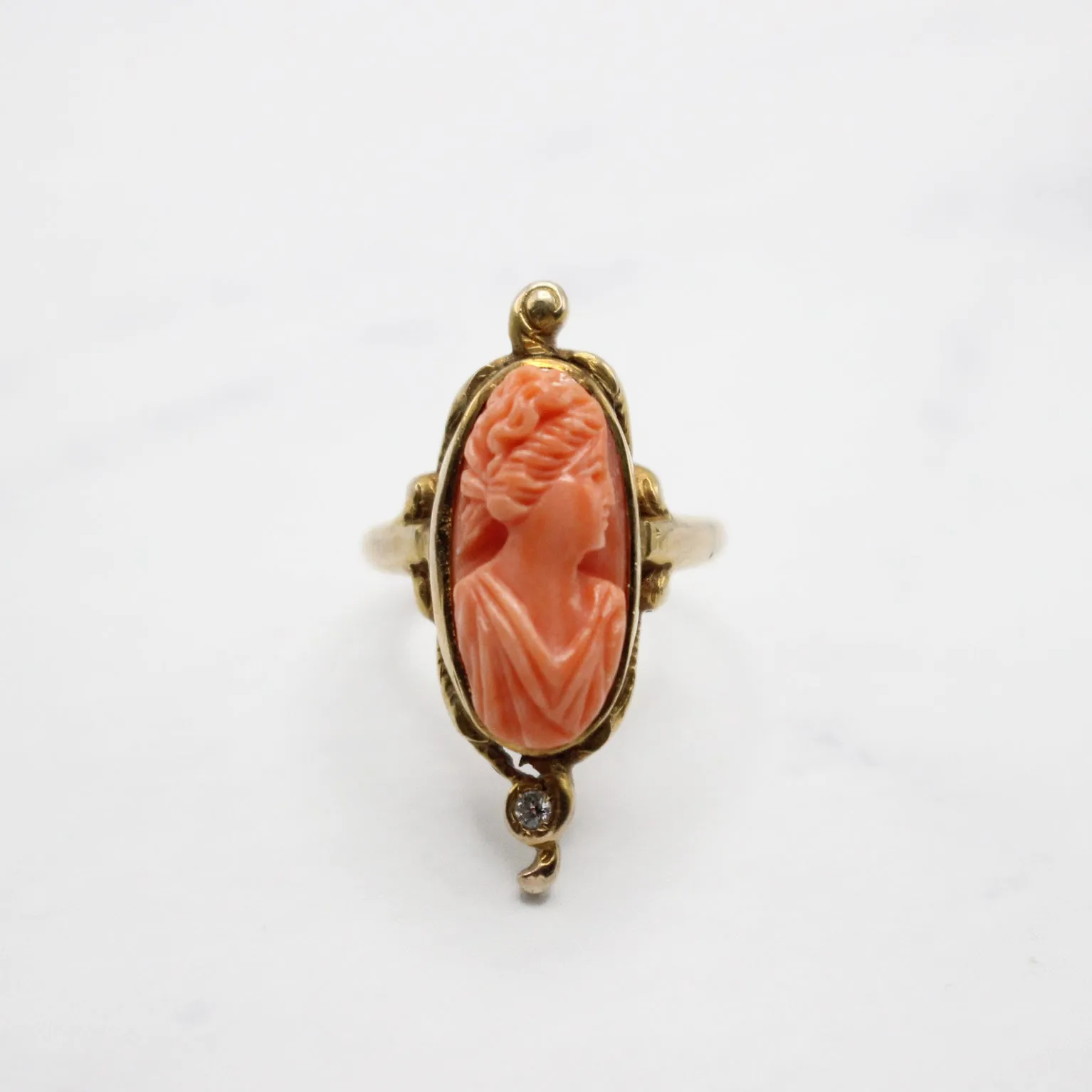 antique coral cameo pinky ring, circa 1890 - Google SEO friendly words result.