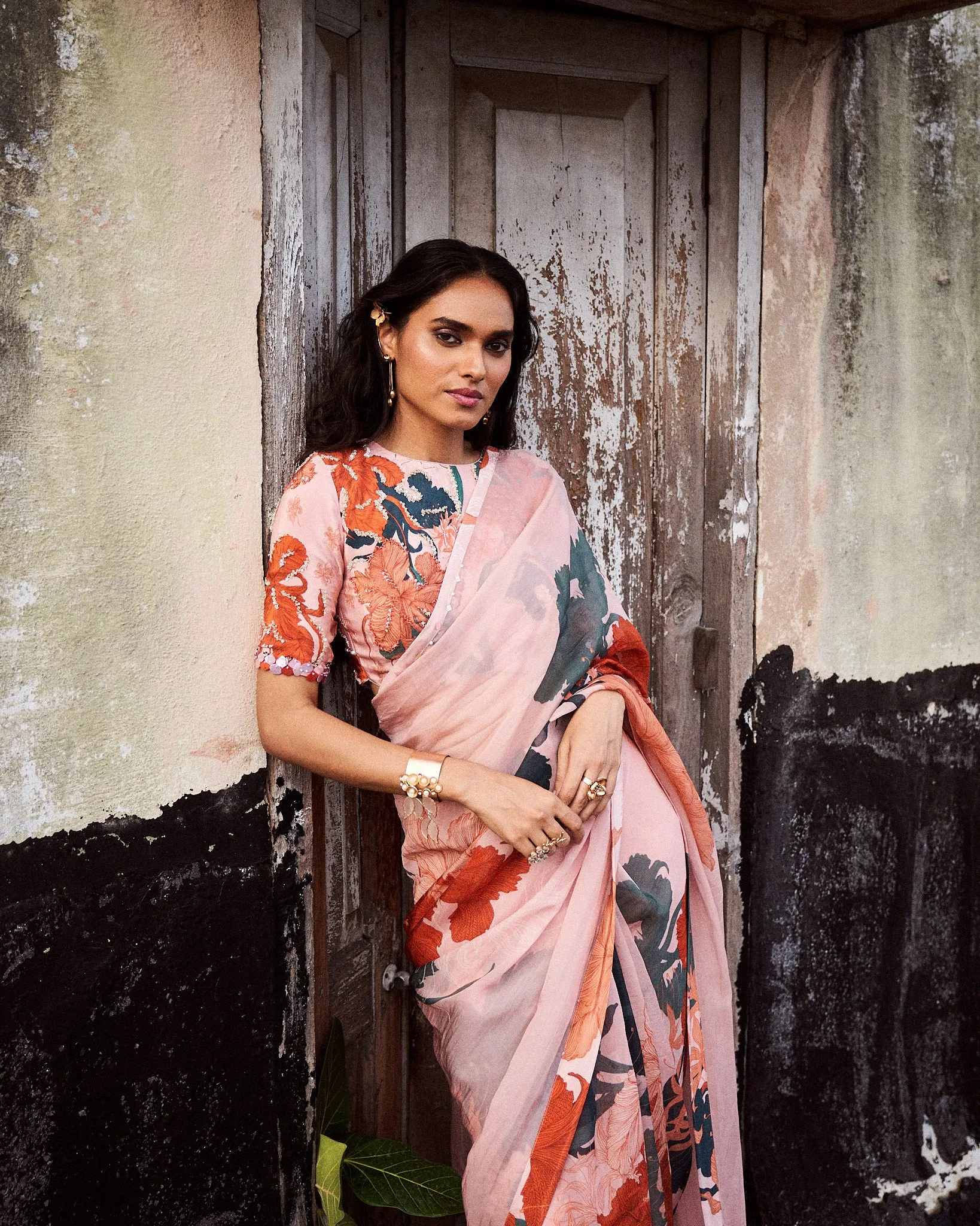 Aurora saree - Coral