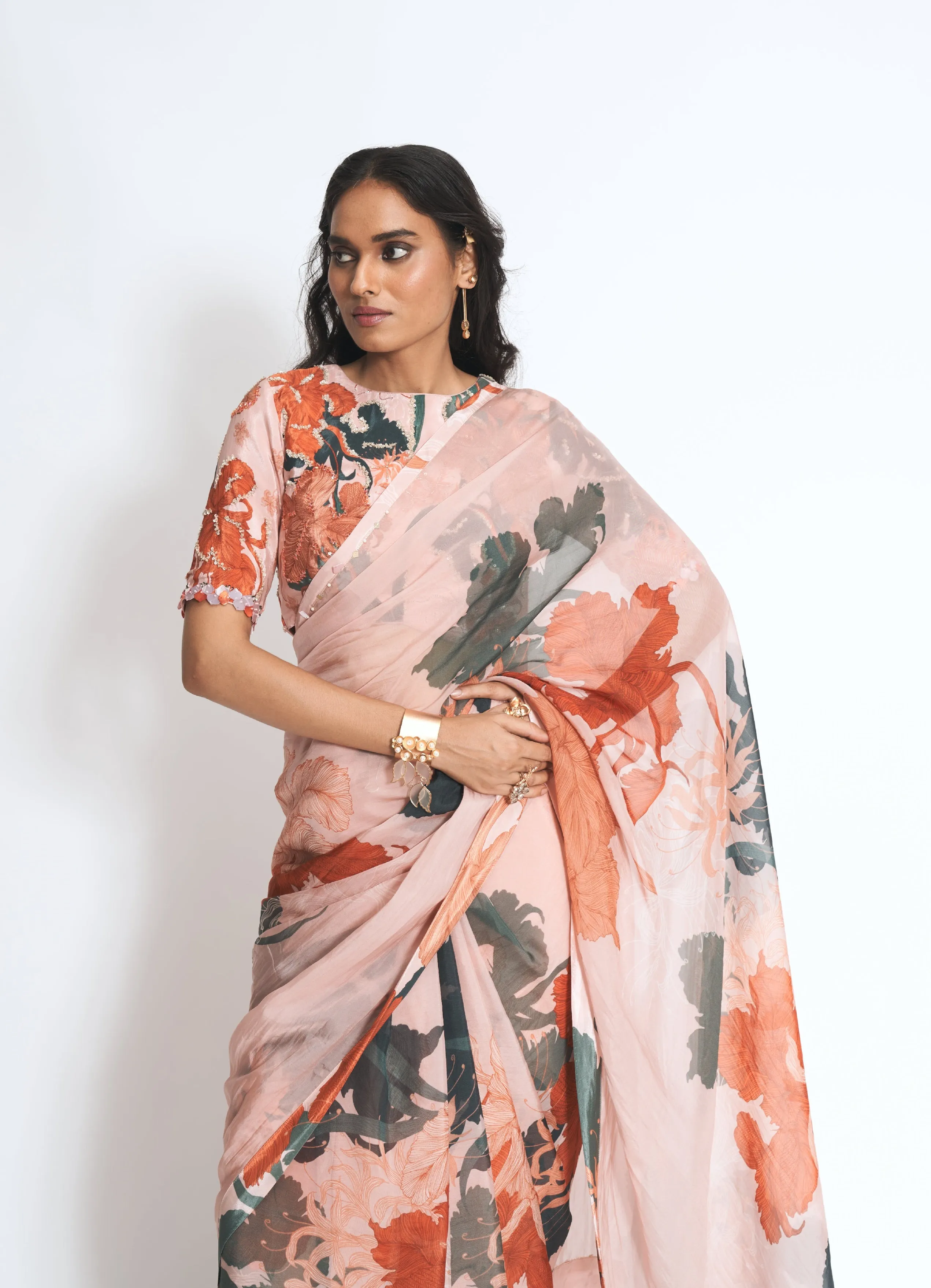 Aurora saree - Coral