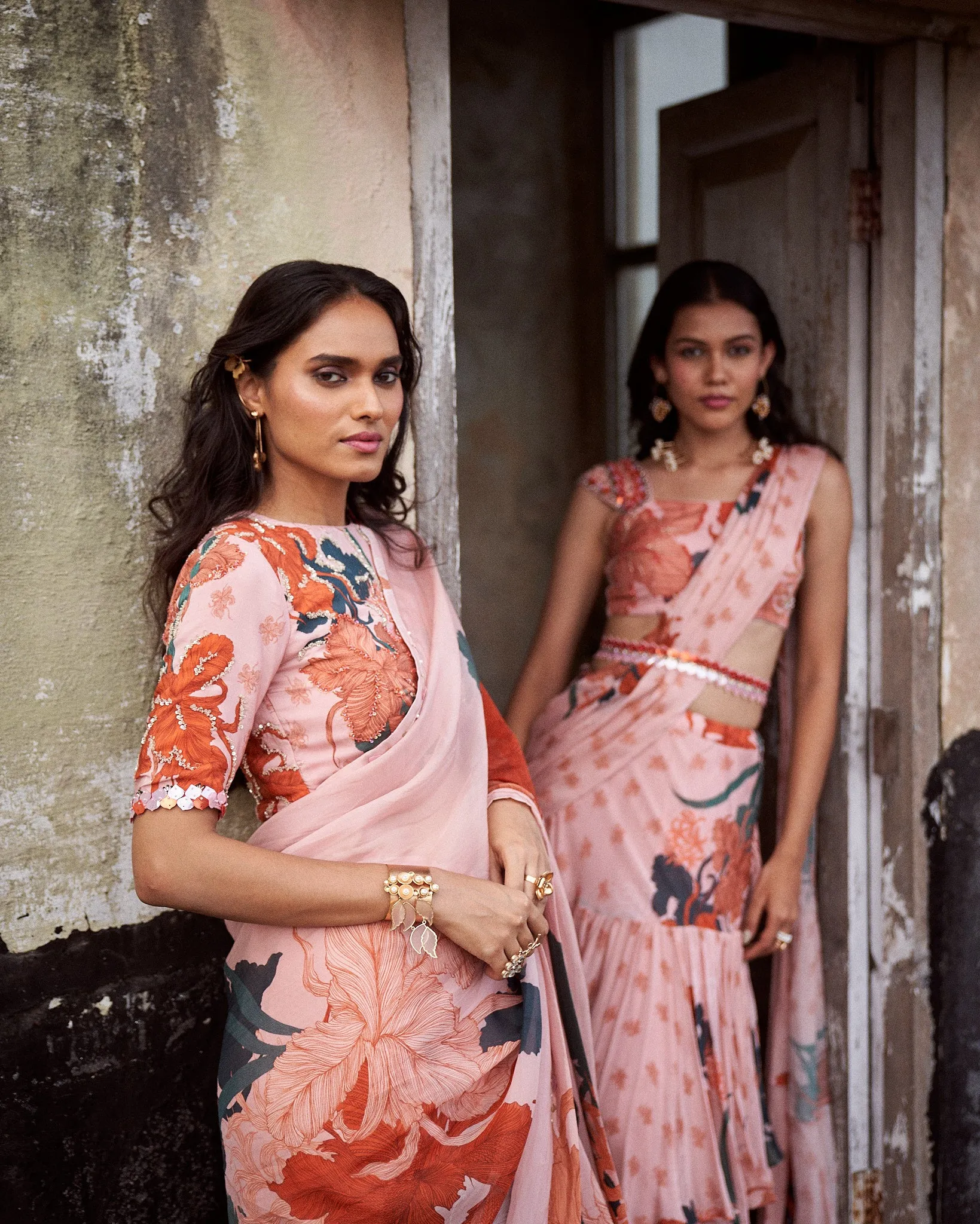 Aurora saree - Coral