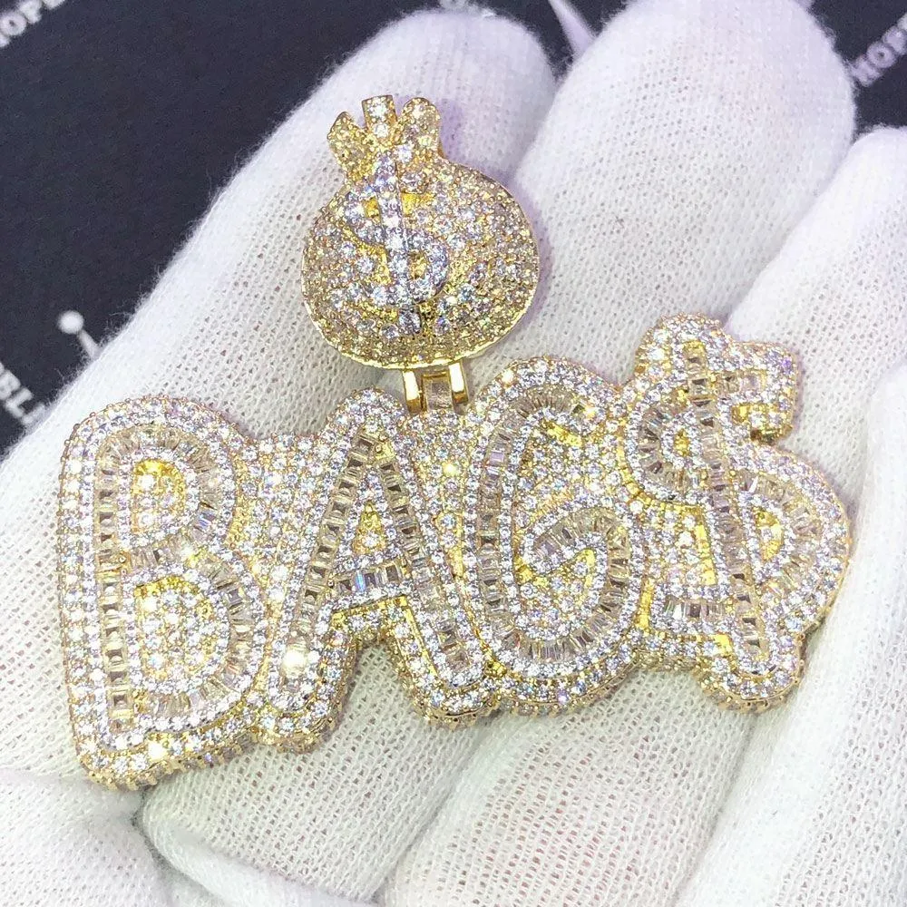 BAG$ Money Bag VVS CZ Hip Hop Bling Iced Out Pendant