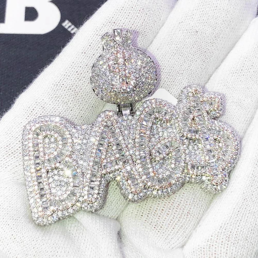 BAG$ Money Bag VVS CZ Hip Hop Bling Iced Out Pendant