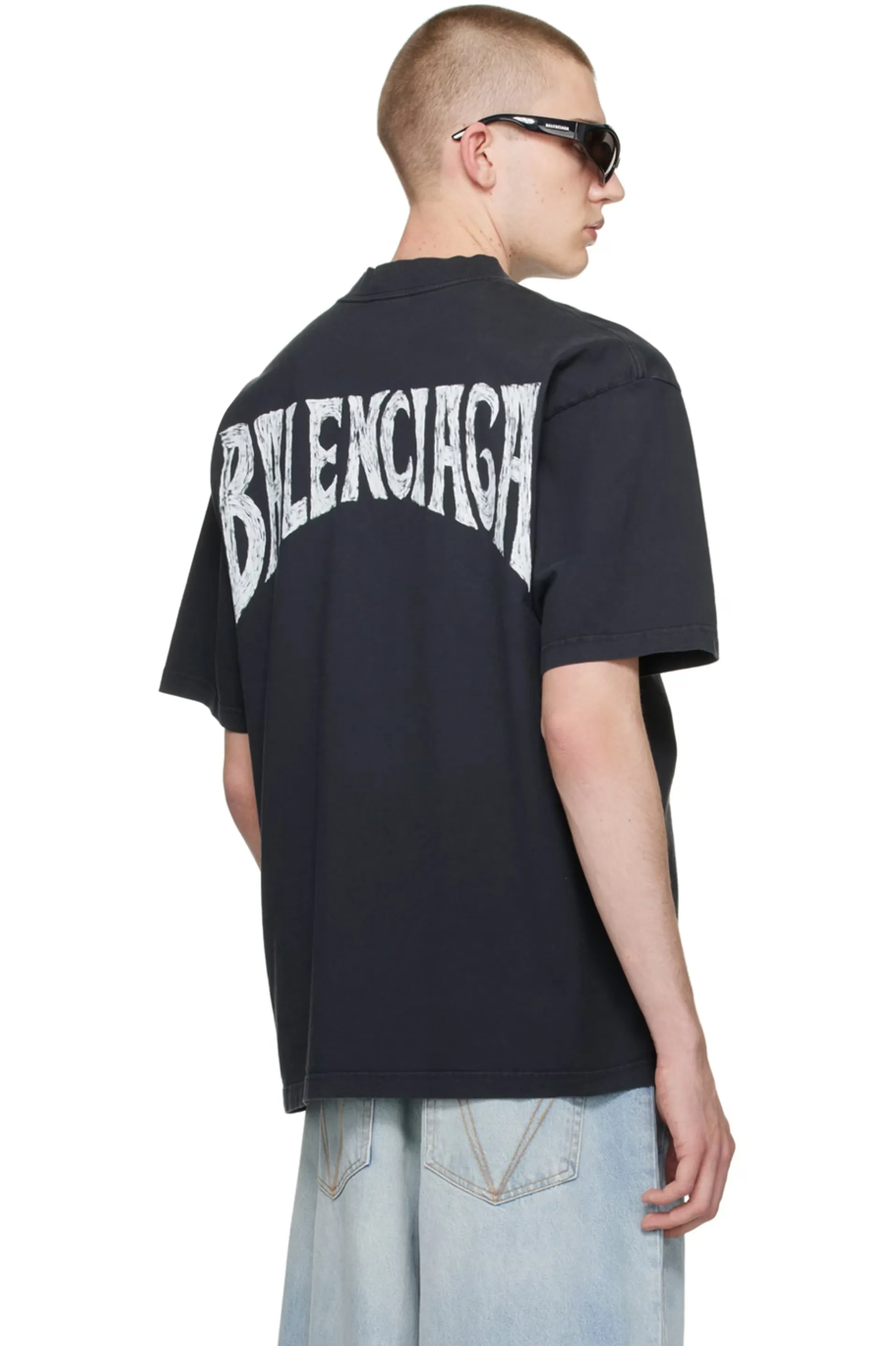 Balenciaga Hand-drawn T-shirt Medium Fit Black Faded