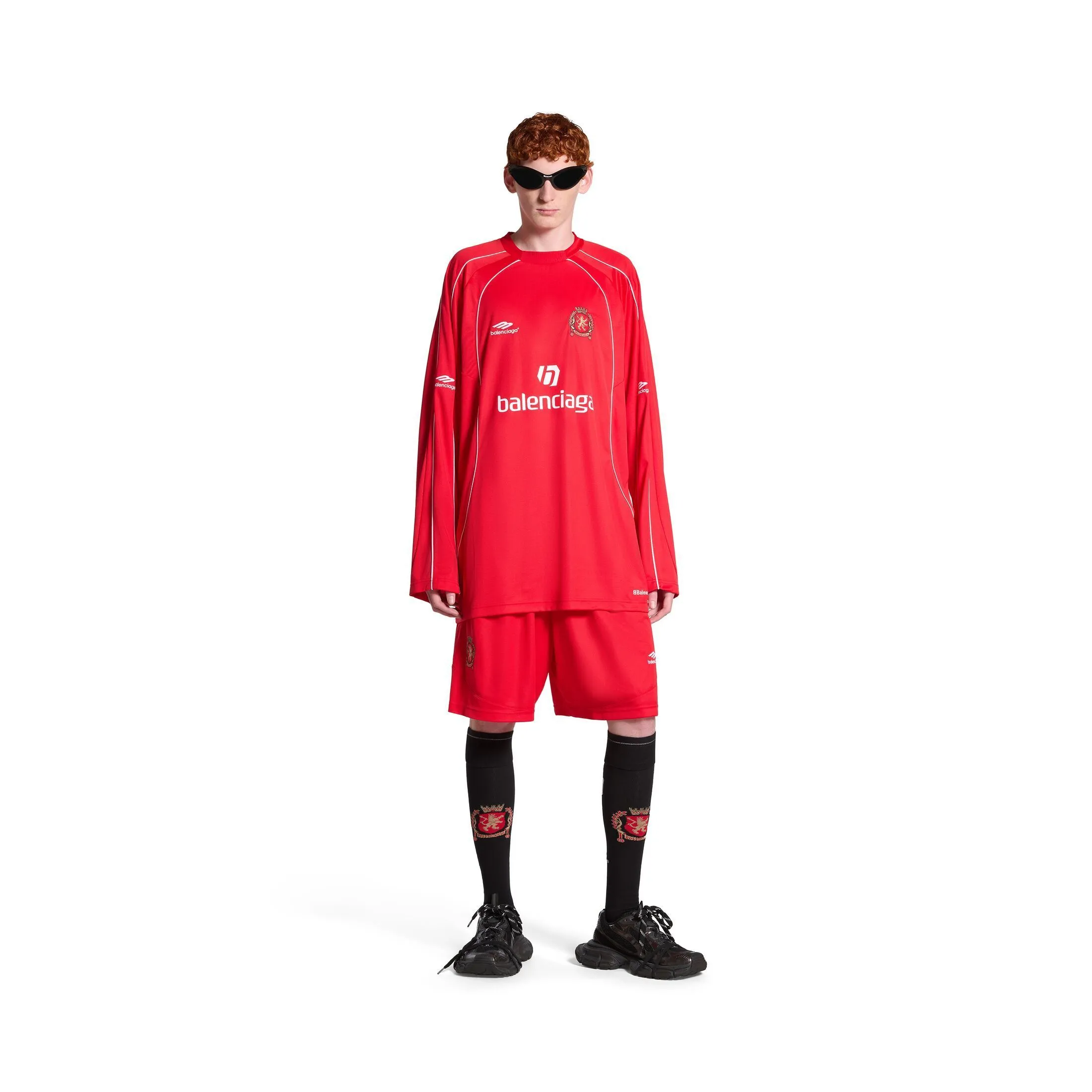 Balenciaga Men's Soccer Long Sleeve T-shirt Oversized - Red/White