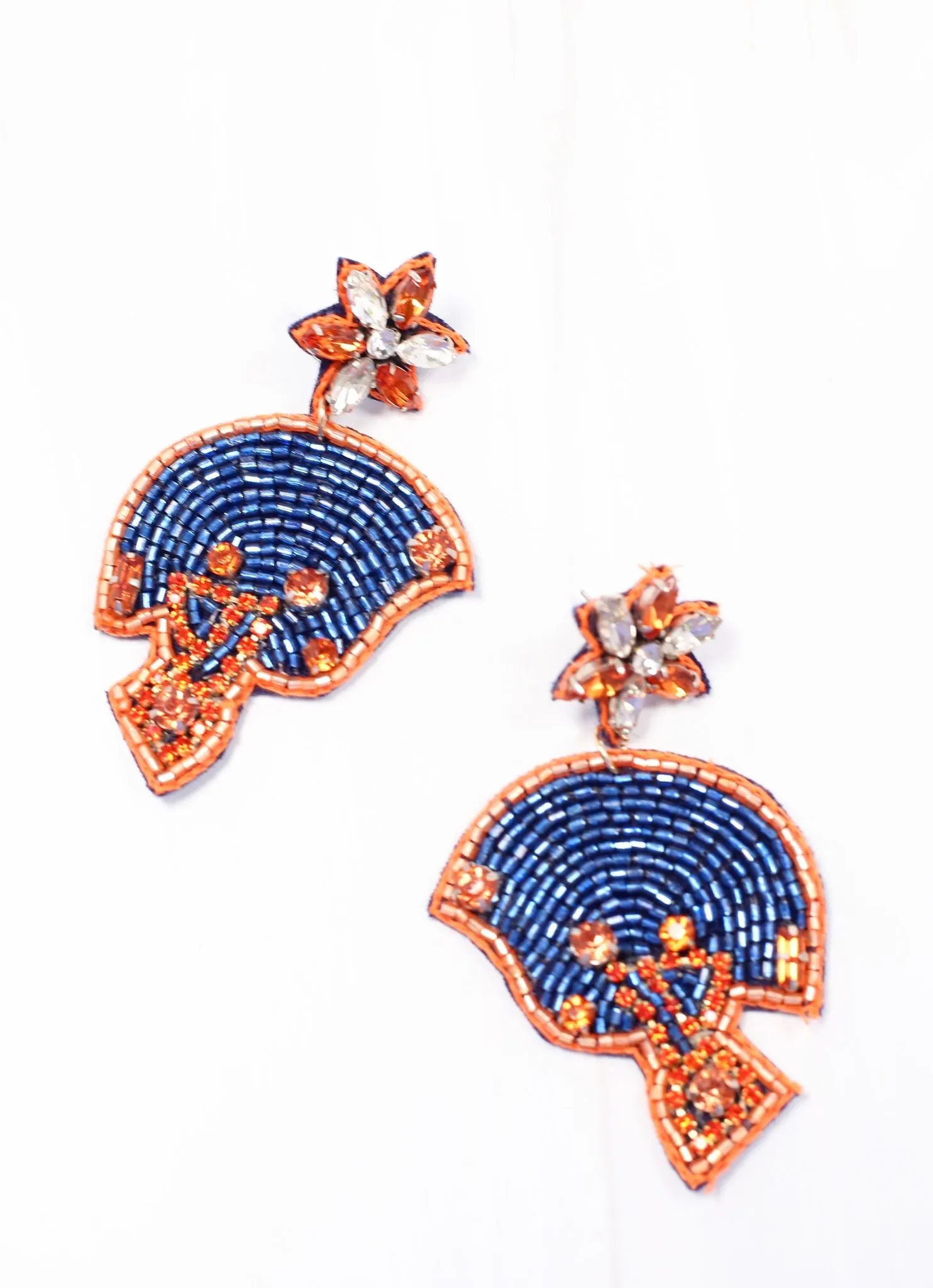 Beaded Football Helmet Earring Navy Orange