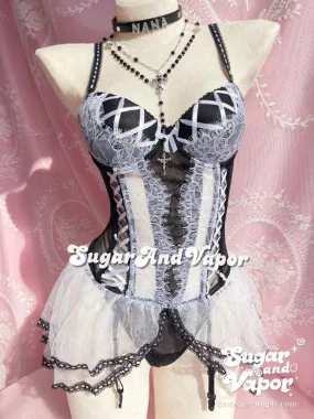 Beatrice Black and White Bustier Lingerie Set