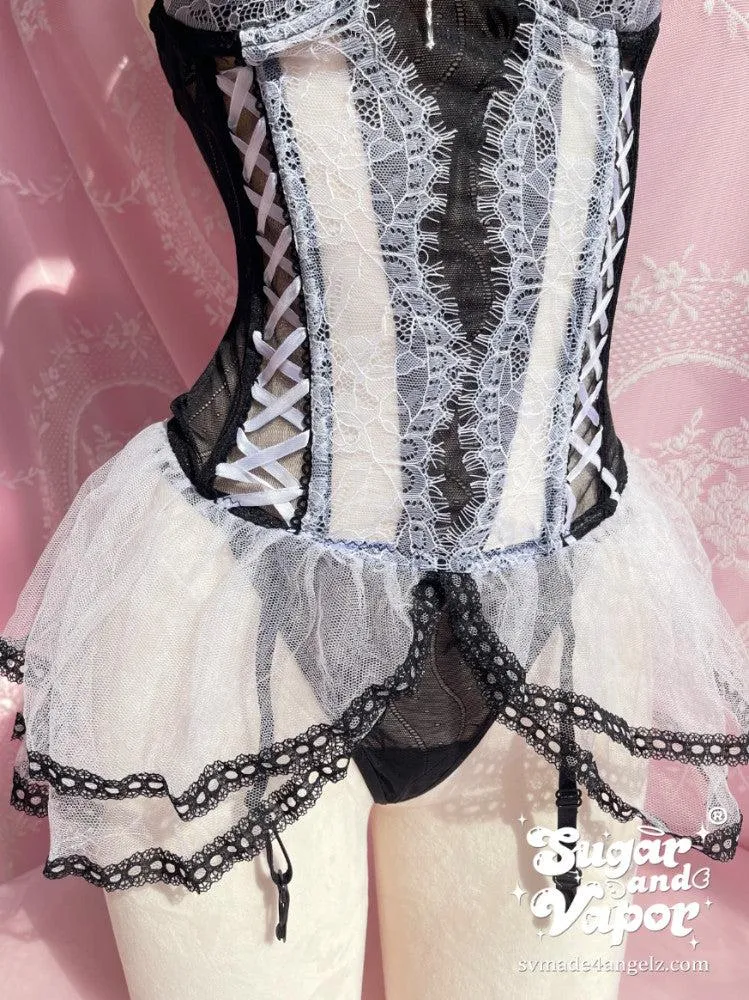 Beatrice Black and White Bustier Lingerie Set