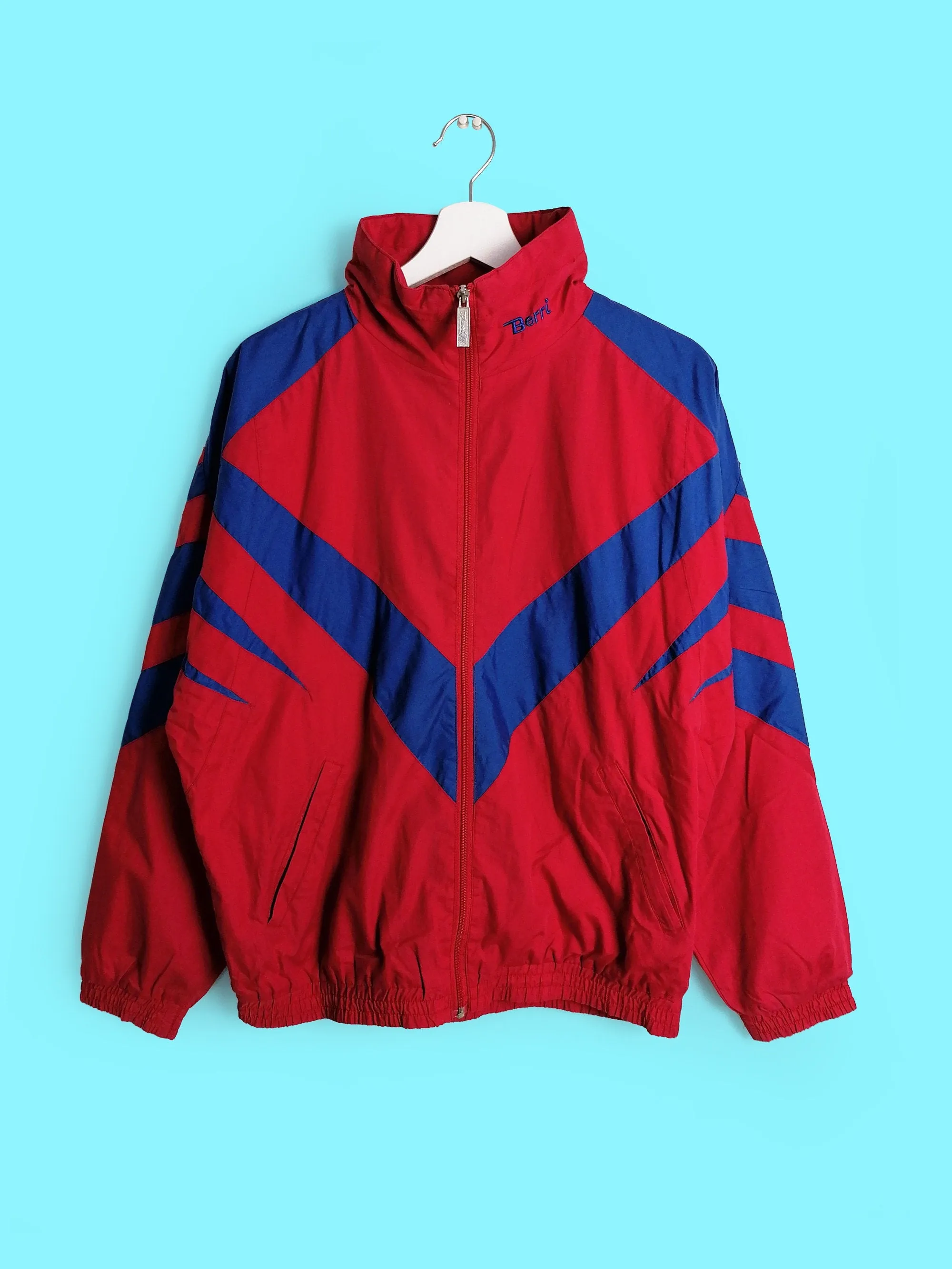 BERRI 90's Unisex Red and Blue Track Jacket - Size S - Shop Now