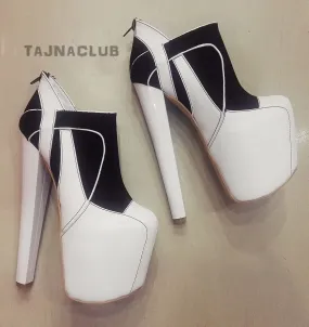 Black and white platform high heel boots shoes