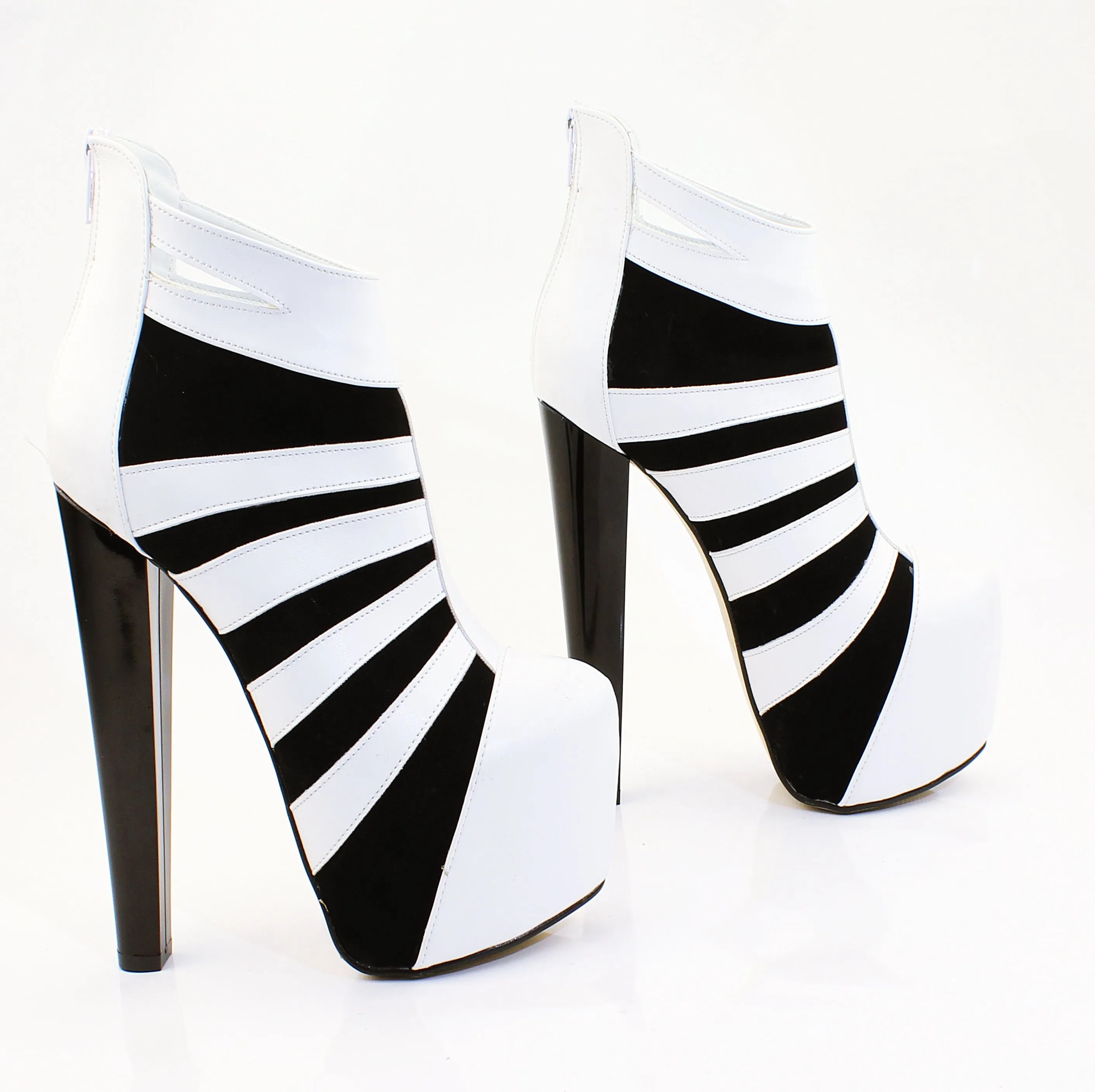 Black and White Striped Ankle Platform Boots