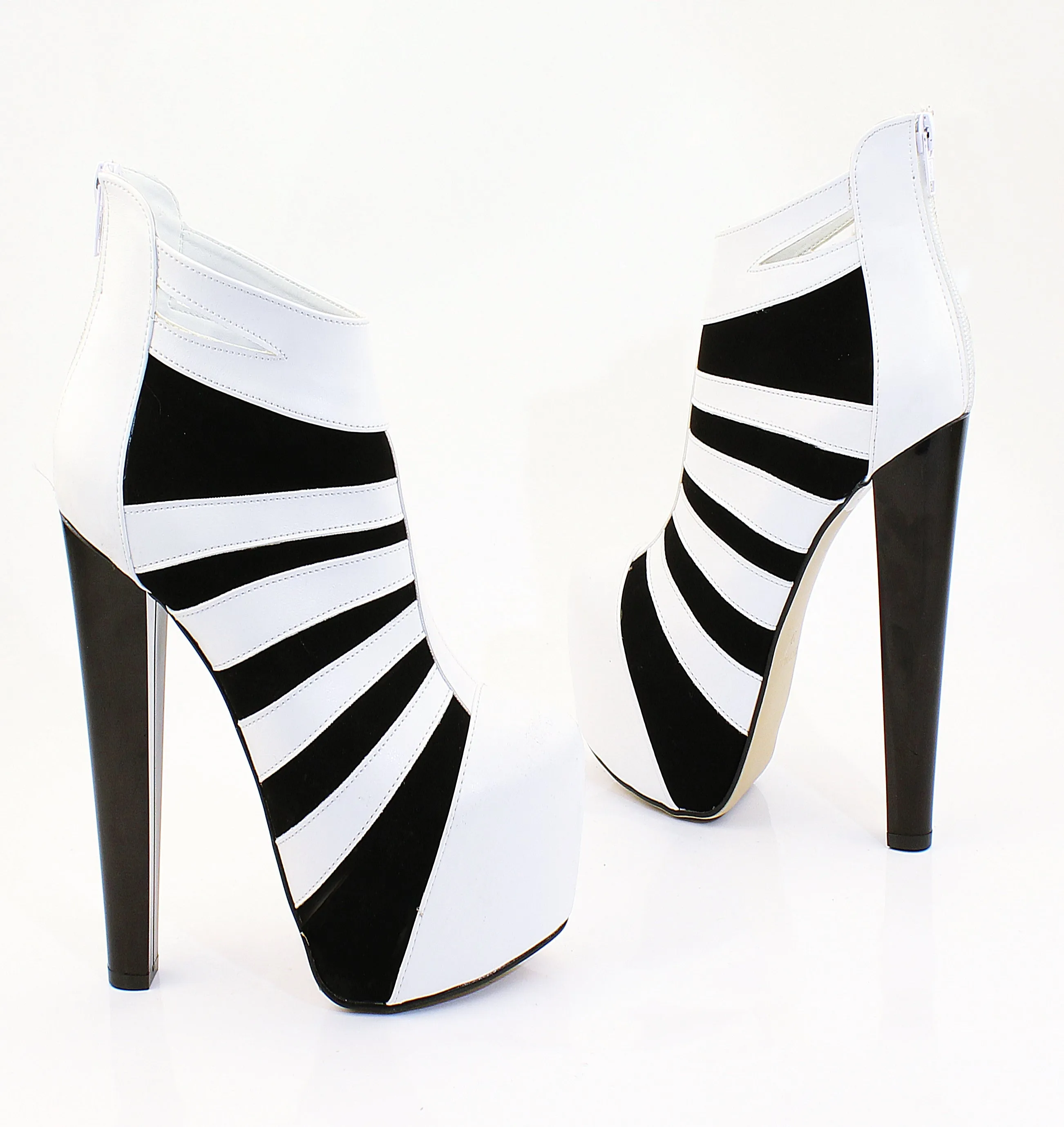 Black and White Striped Ankle Platform Boots