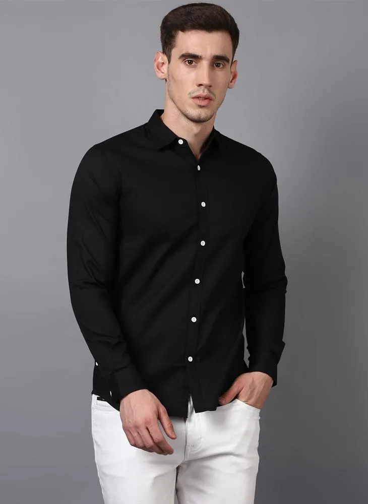 Black shirt with white buttons