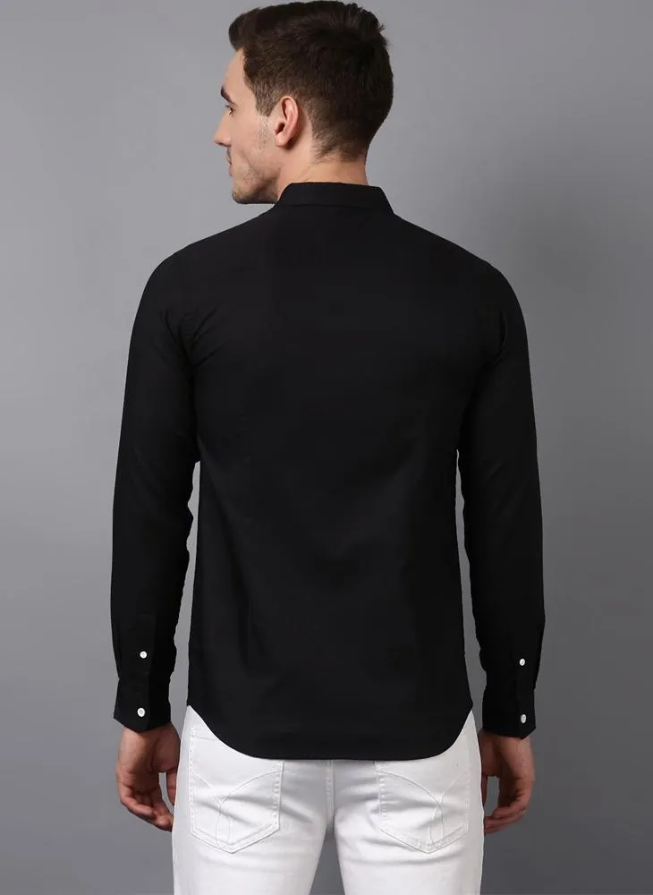 Black shirt with white buttons