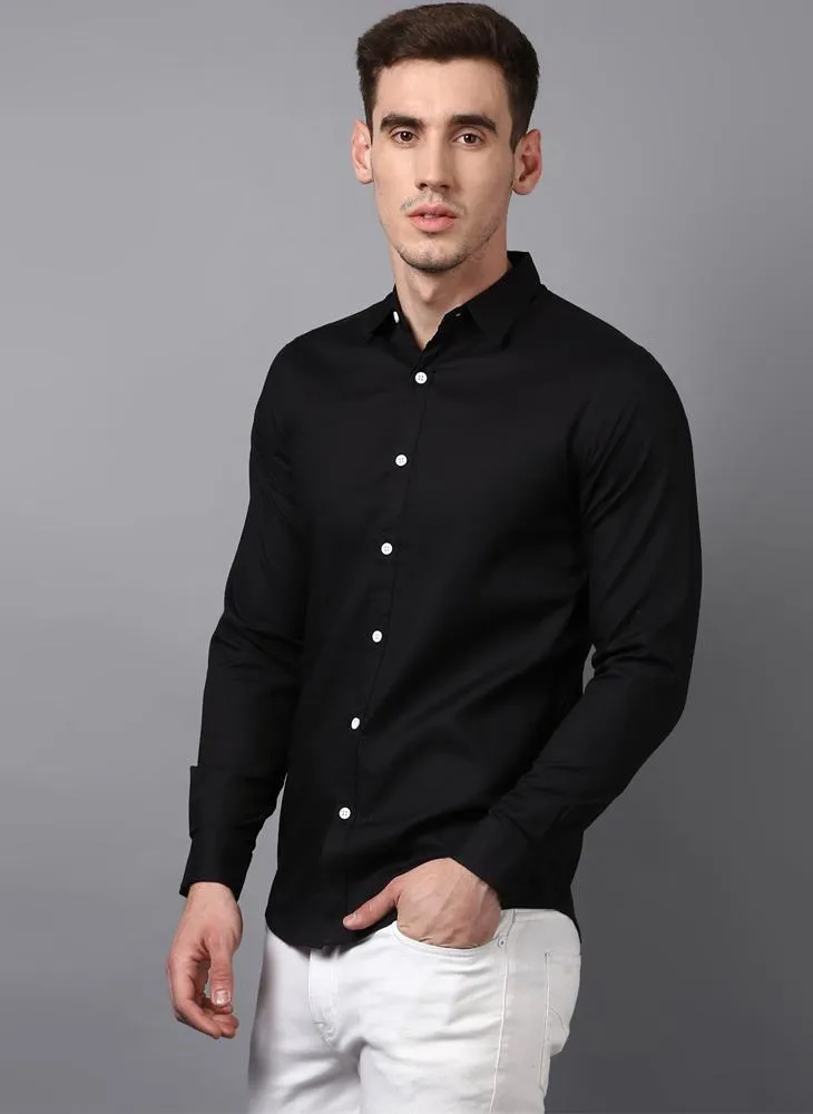 Black shirt with white buttons