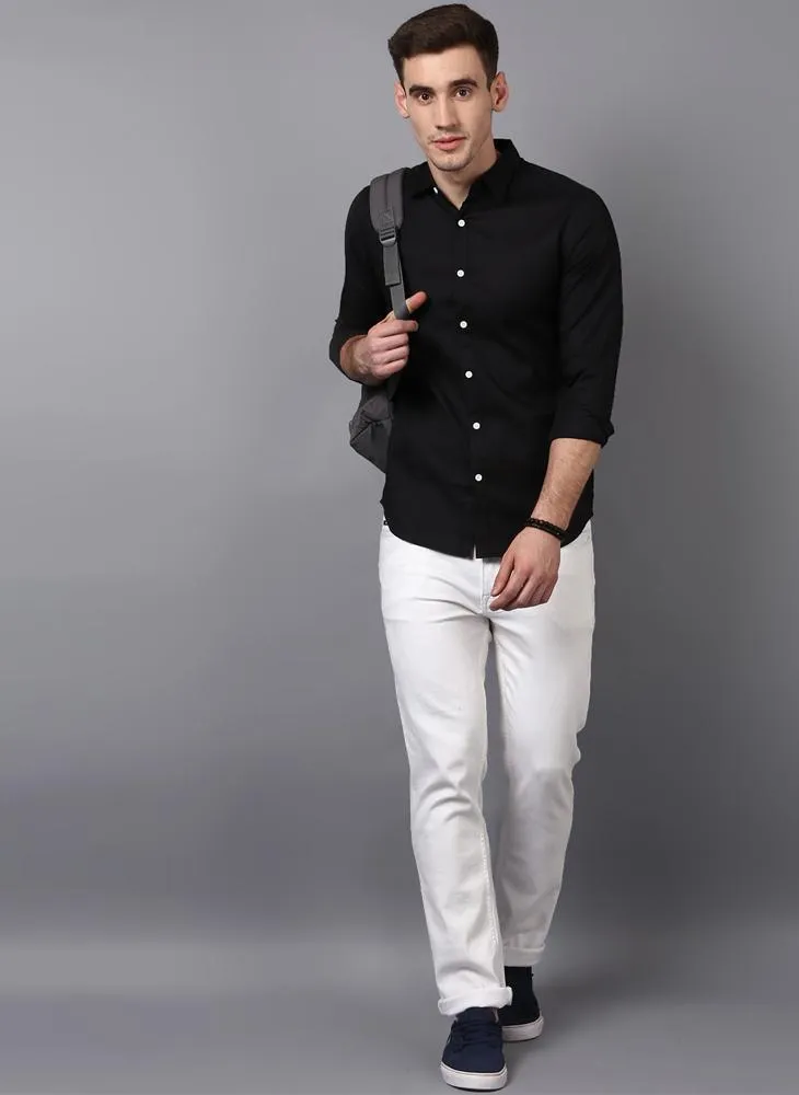 Black shirt with white buttons