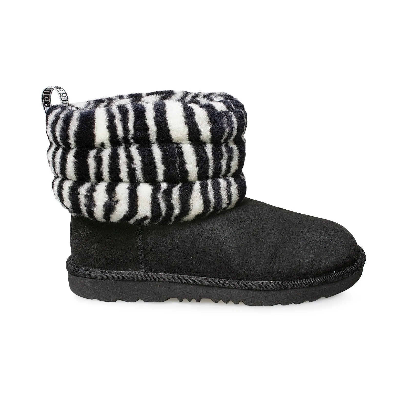 Black White UGG Fluff Mini Quilted Zebra Boots - Women's