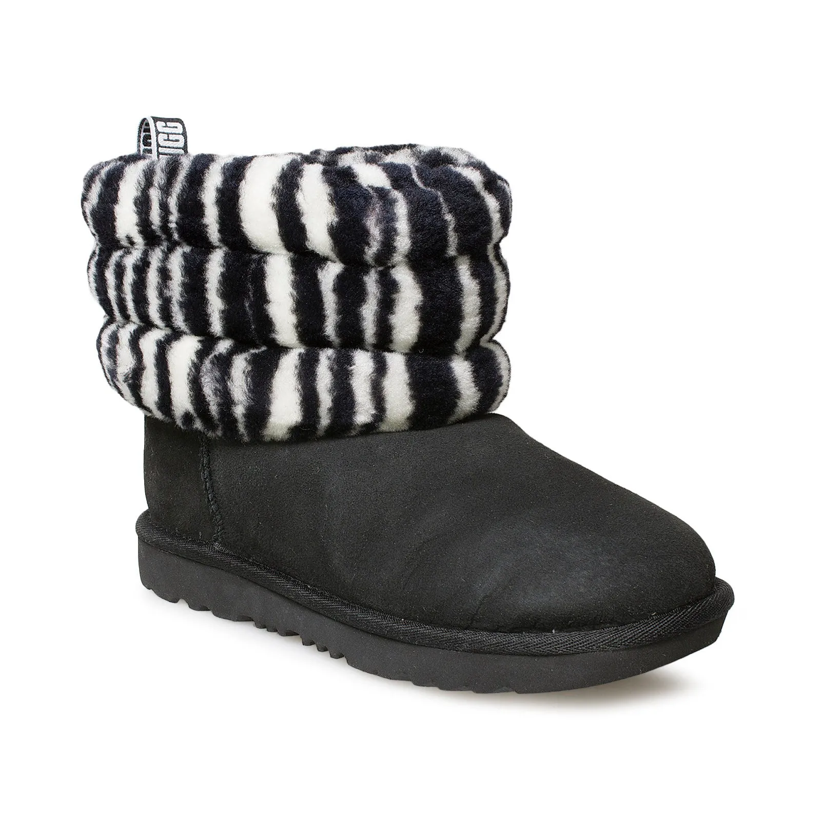 Black White UGG Fluff Mini Quilted Zebra Boots - Women's