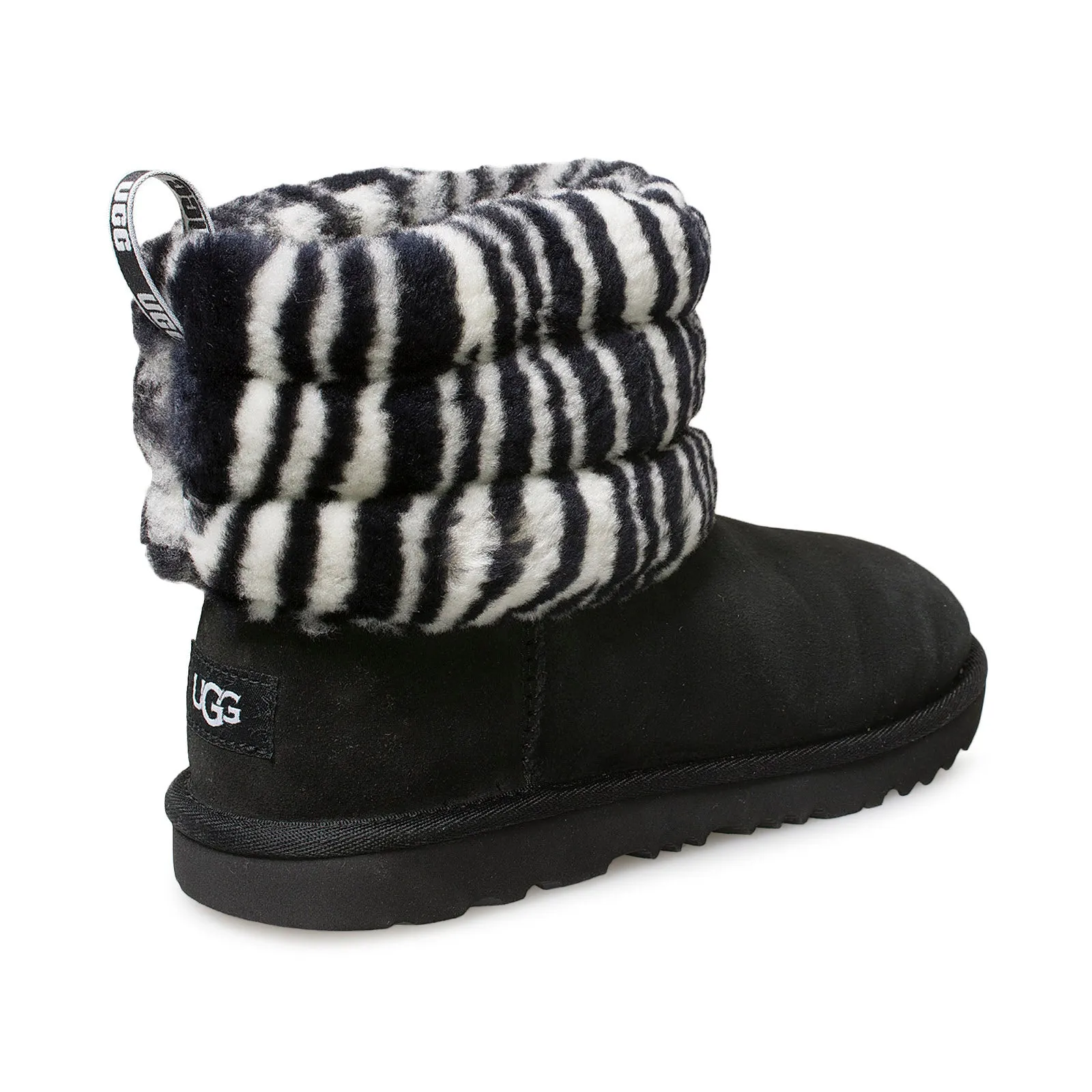 Black White UGG Fluff Mini Quilted Zebra Boots - Women's