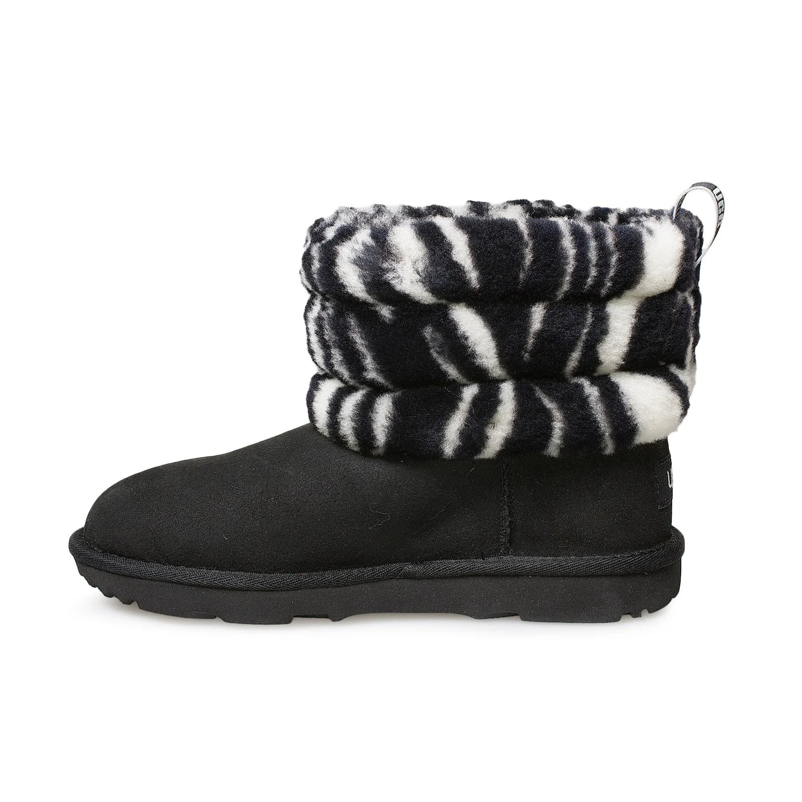 Black White UGG Fluff Mini Quilted Zebra Boots - Women's