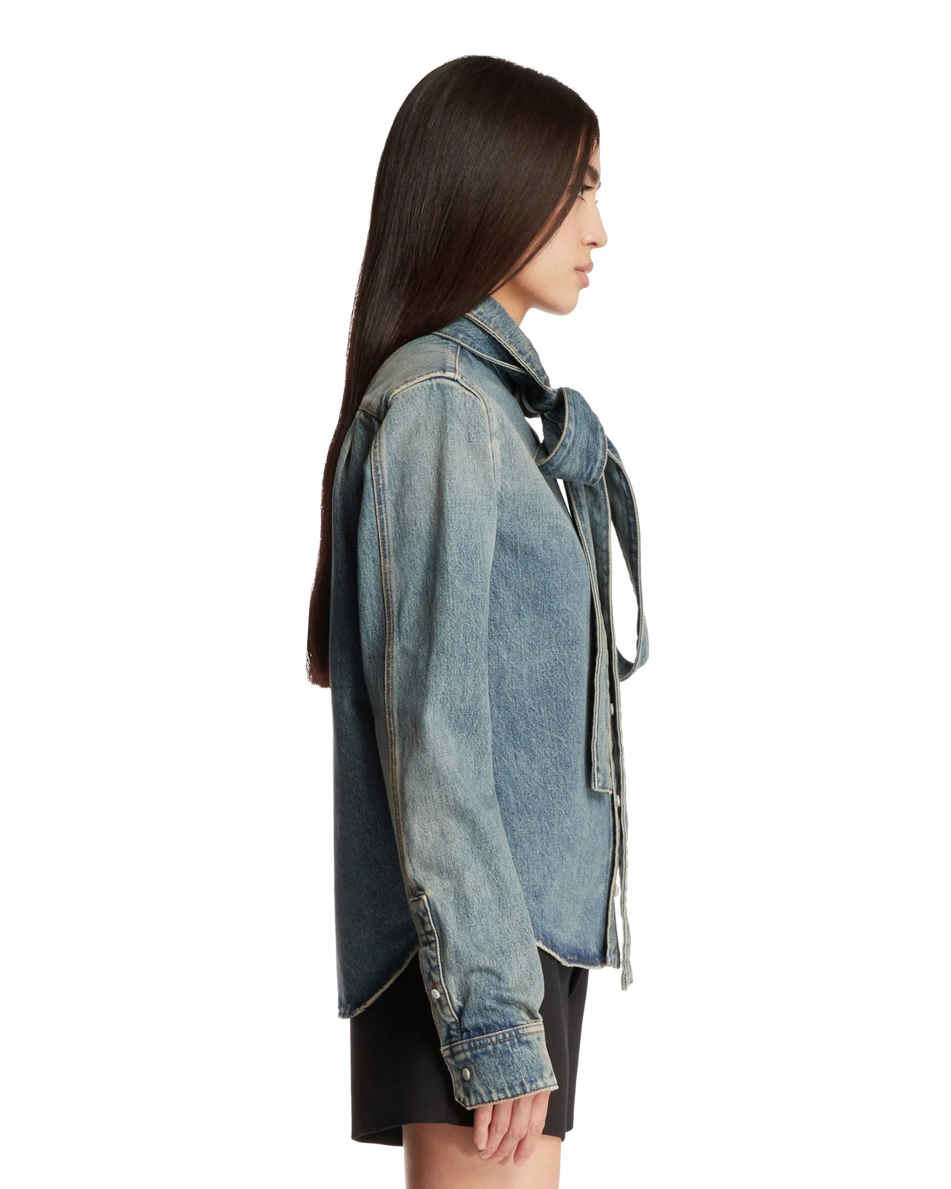 Blue Bow Denim Shirt