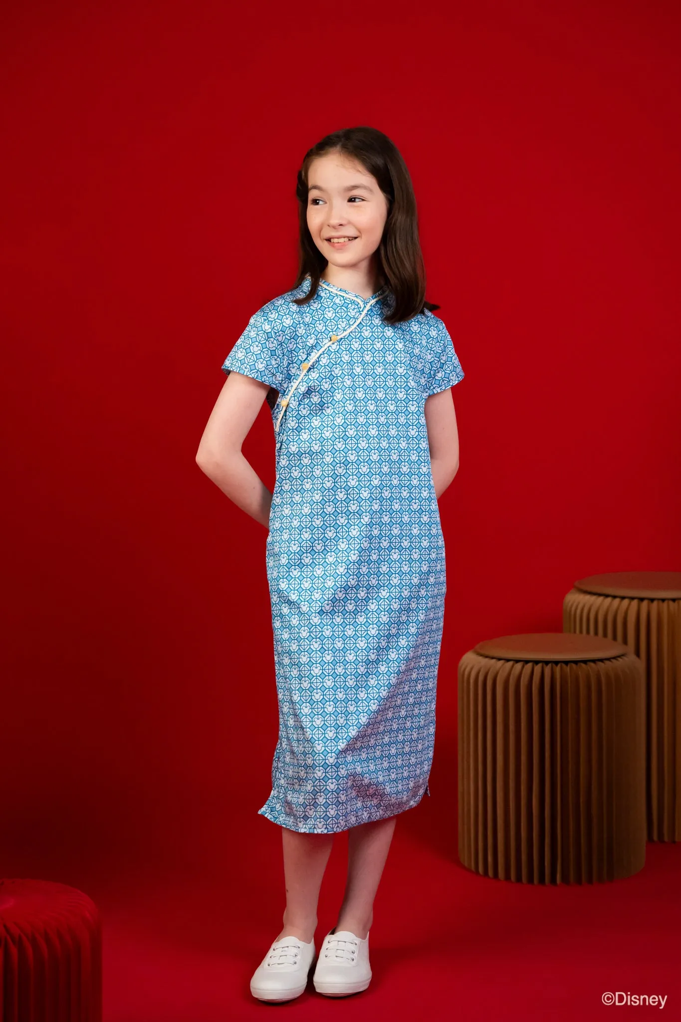 Blue Mickey Tiles Cheongsam | Exclusive Collection | Shop Now