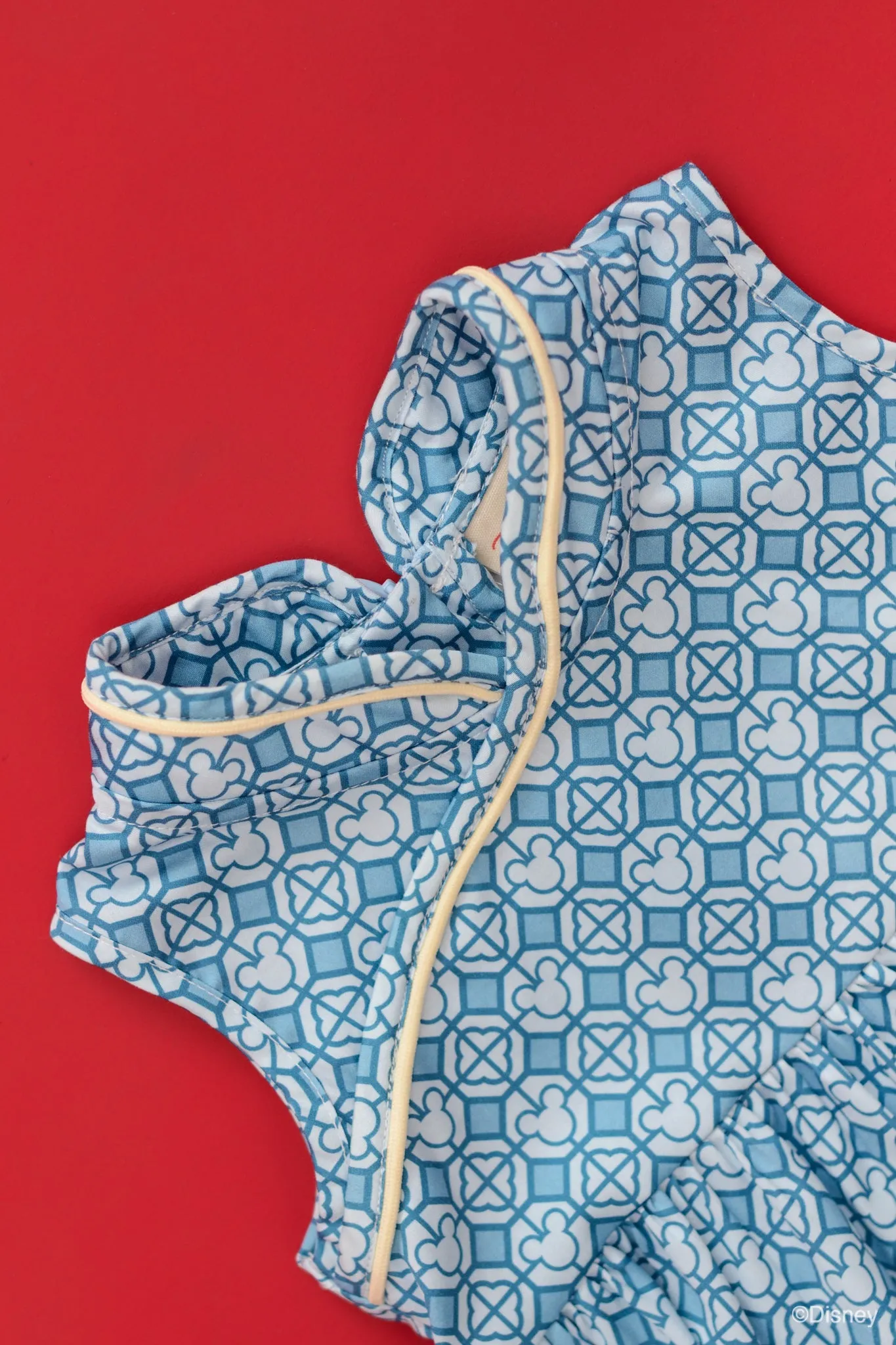 Blue Mickey Tiles Flare Cheongsam