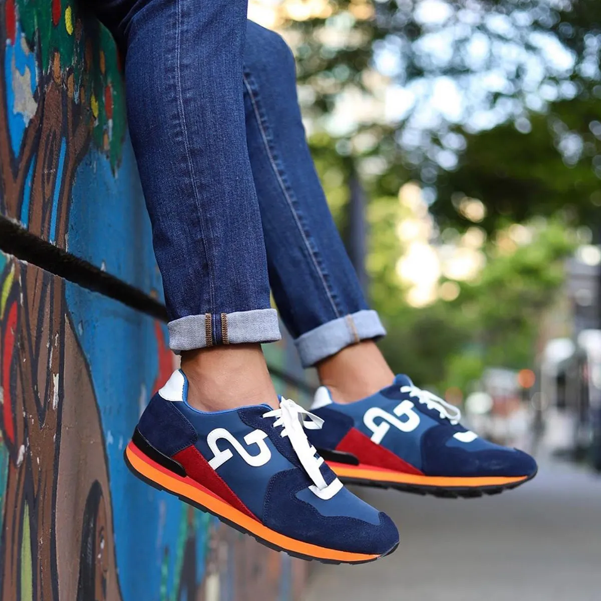 Blue Suede Lace-Up Sneakers