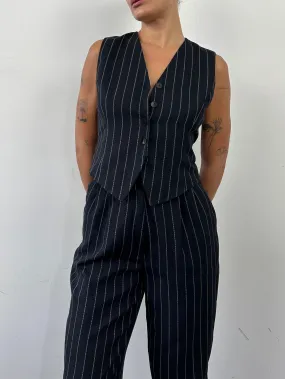 British Vintage Pinstripe Two Piece Waistcoat Trouser Set - M