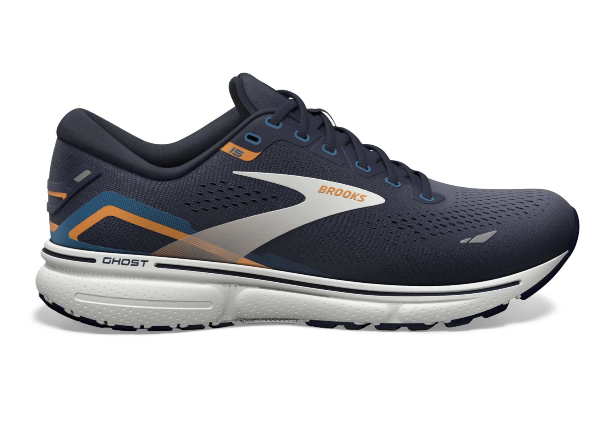 Brooks Ghost 15 - Mens 2E Width - Peacoat Blue Orange Pop