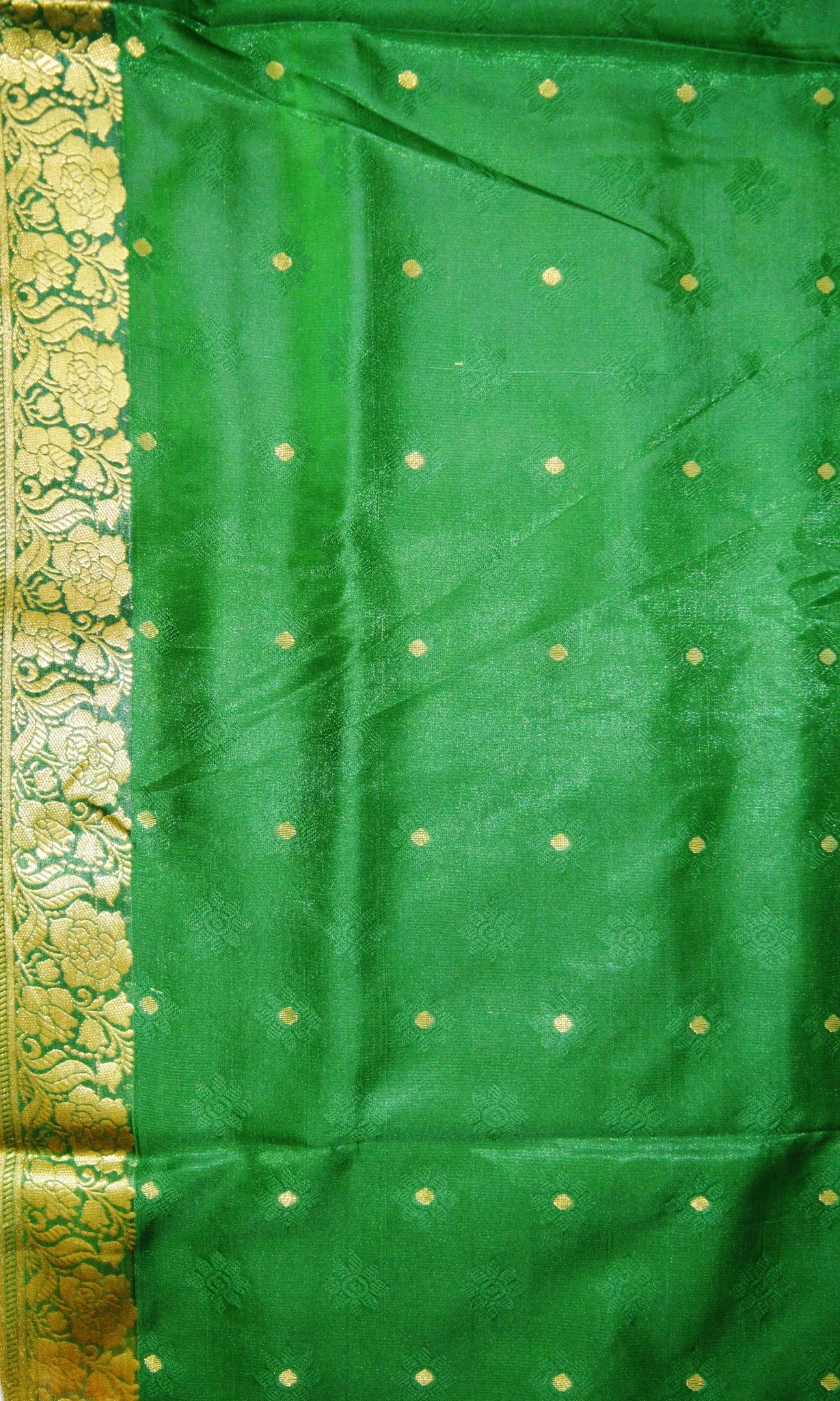 Brown & Green Sequins Work Banaras Silk Saree