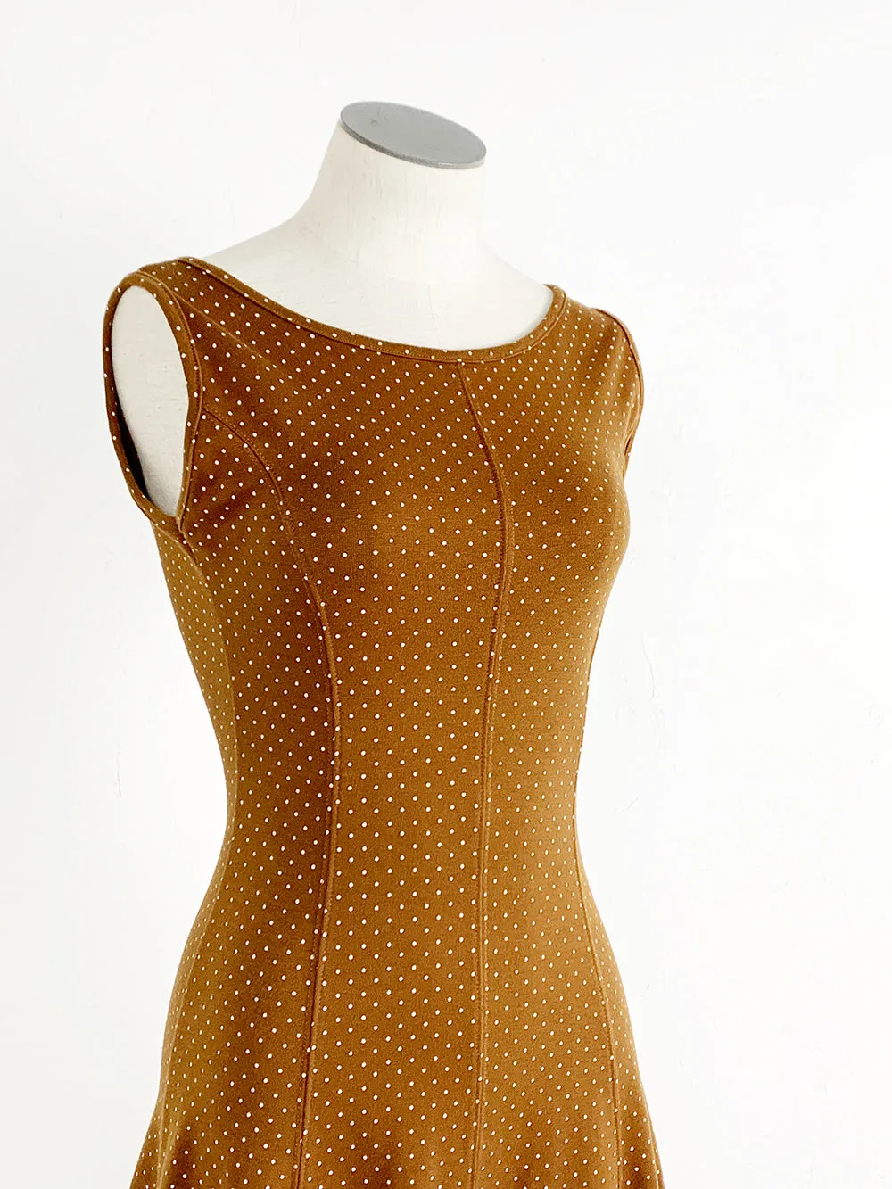 Brown and White Polka Dot Sleeveless Skater Dress - EXPRESS