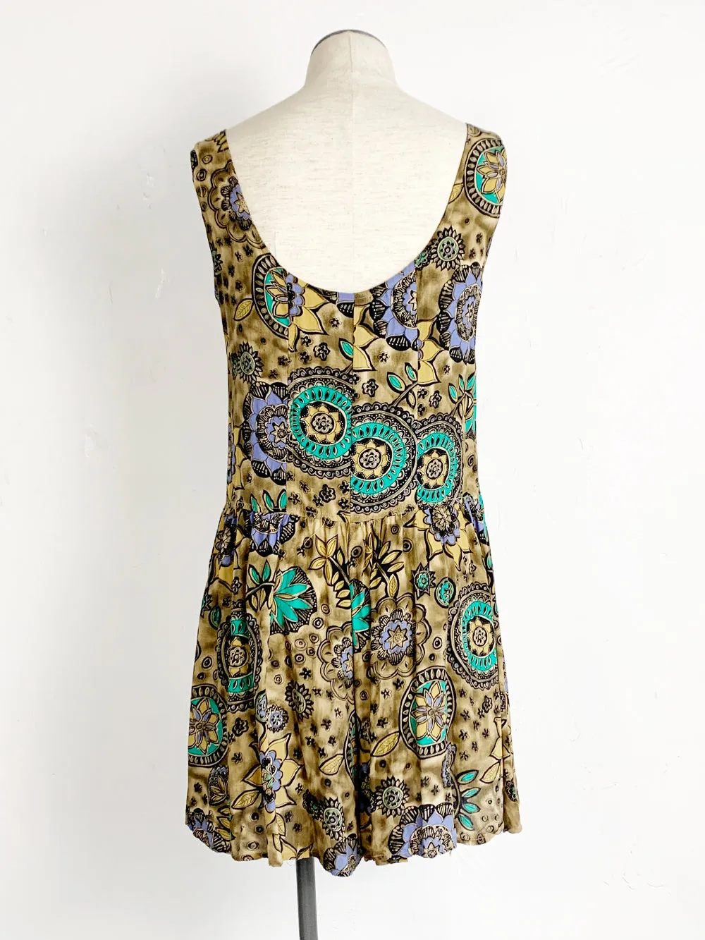 Brown Floral Print Sleeveless Rayon Romper