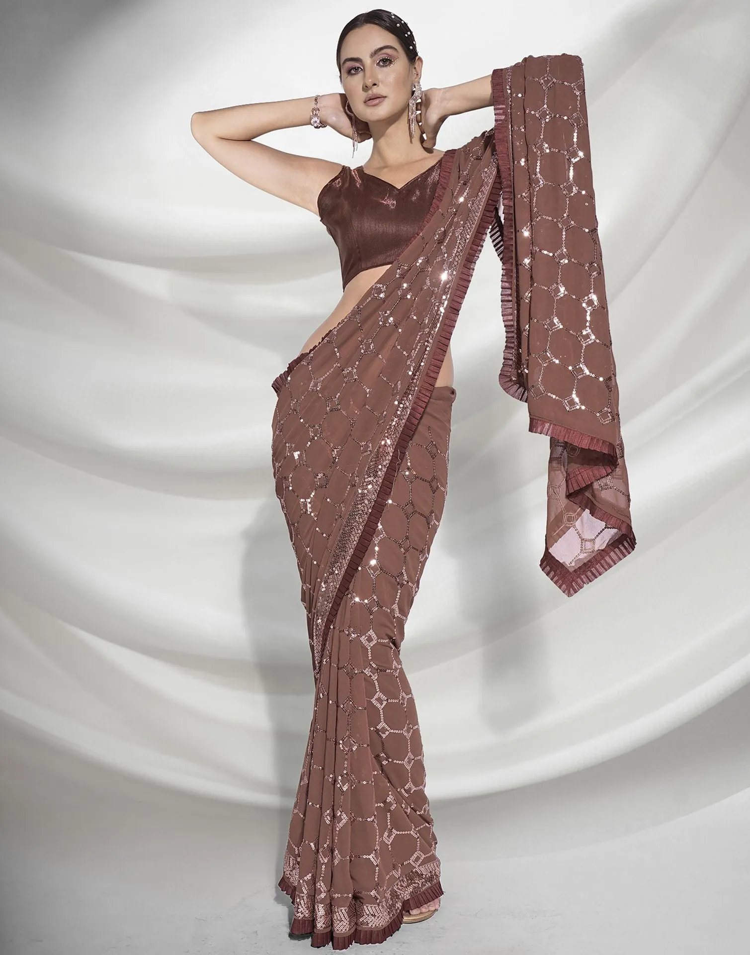 Brown Sequence Saree