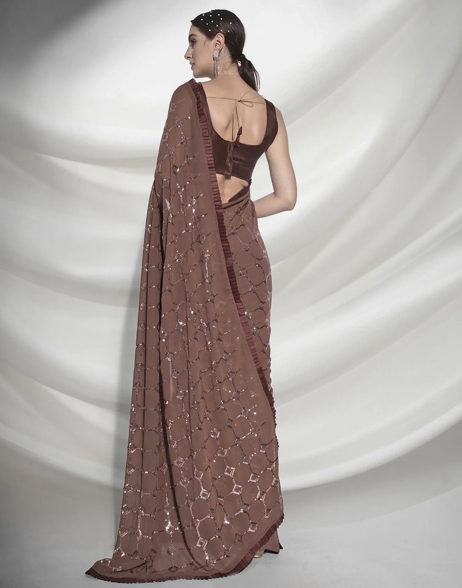 Brown Sequence Saree